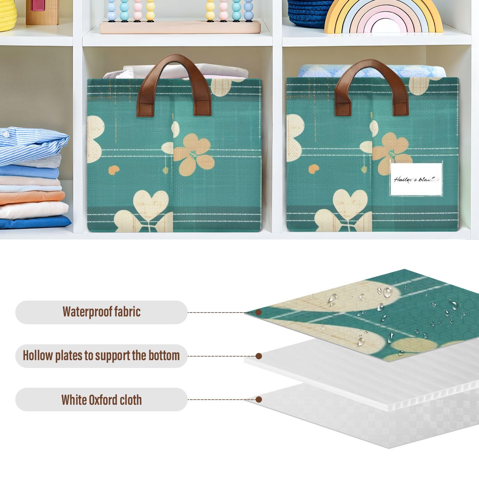 Clover Green Stripe Fabric Storage Bins with Handles - 2 Pack Cube Organizer for Shelves, Closet & Book Storage - Perfect for Home Organization, Nursery, Office & Kids Room Decor