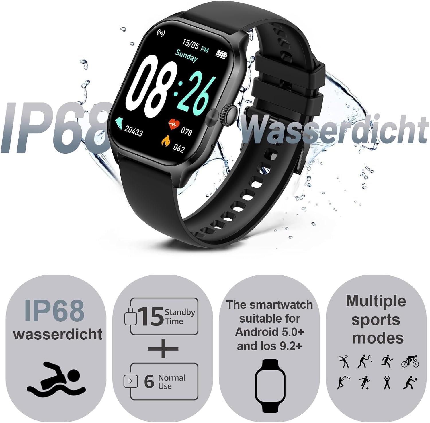 AcclaFit Smart Watch for Android & iPhone - 2.01