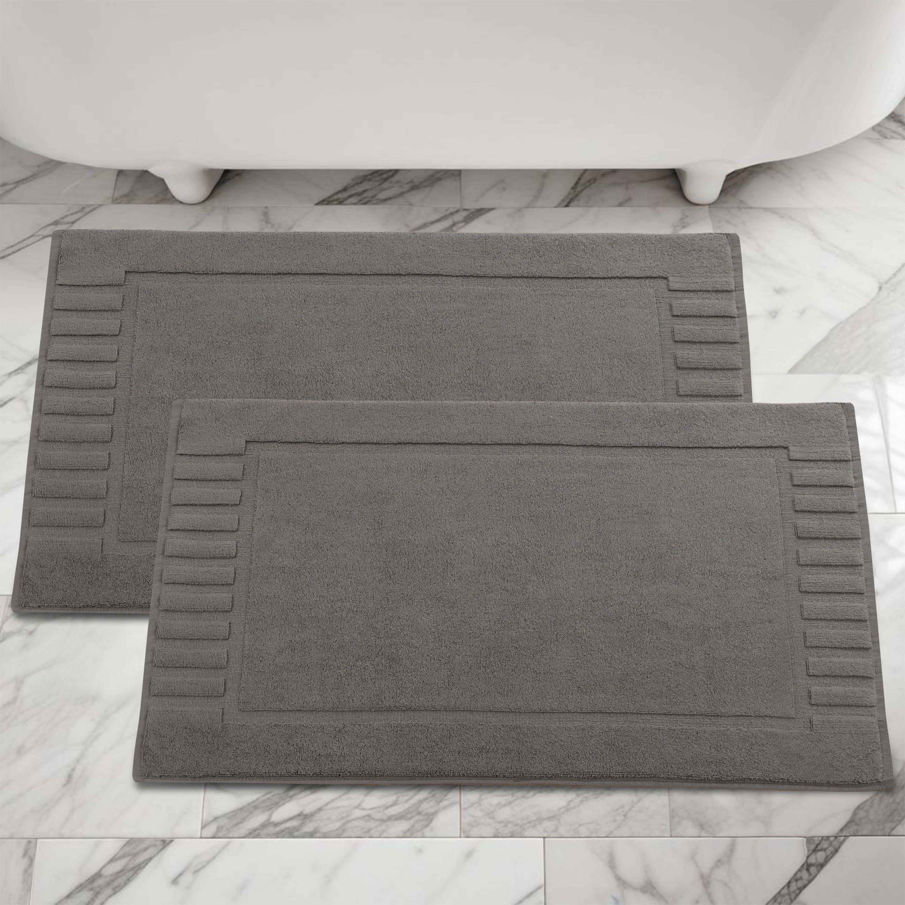 Premium Cotton Modern Geometric Border Bath Mat Set of 2 - Ultra Absorbent, Non-Slip, Quick Dry Bathroom Rug for Bath, Shower & Vanity Area