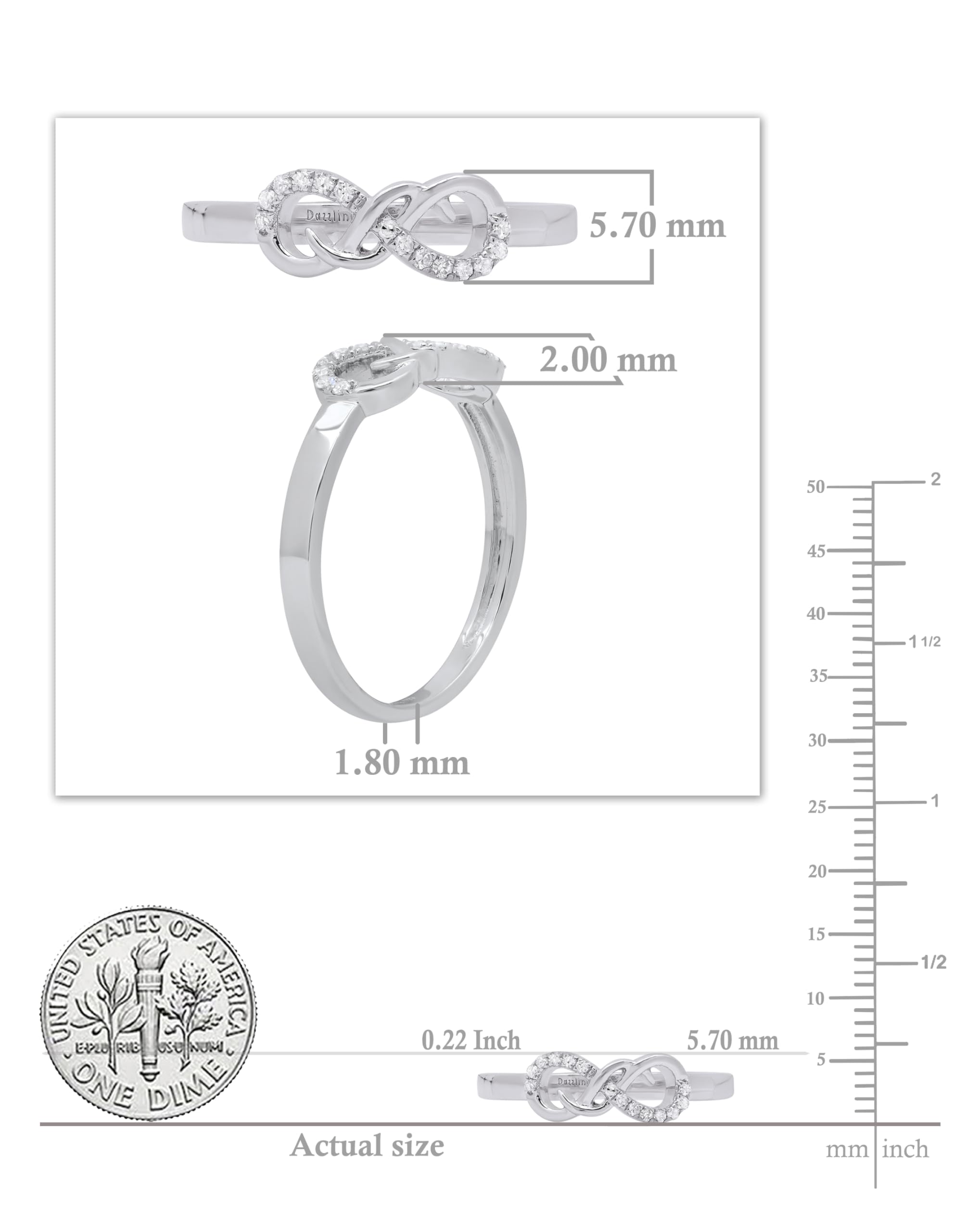 Dazzlingrock 10K Solid Gold Round White Diamond Infinity Engagement Promise Ring for Women - Perfect for Proposals, Anniversaries & Special Occasions