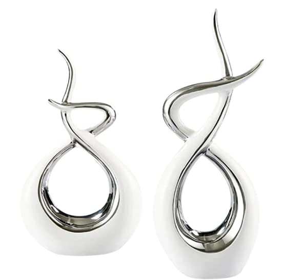 MSW Modern Minimalist Ceramic Electroplated Statue Set (2 pcs) - Elegant Home Decor for Dining Table, Living Room & Office Centerpiece | Perfect for Housewarming Gifts, Wedding Decor & Interior Design Accents