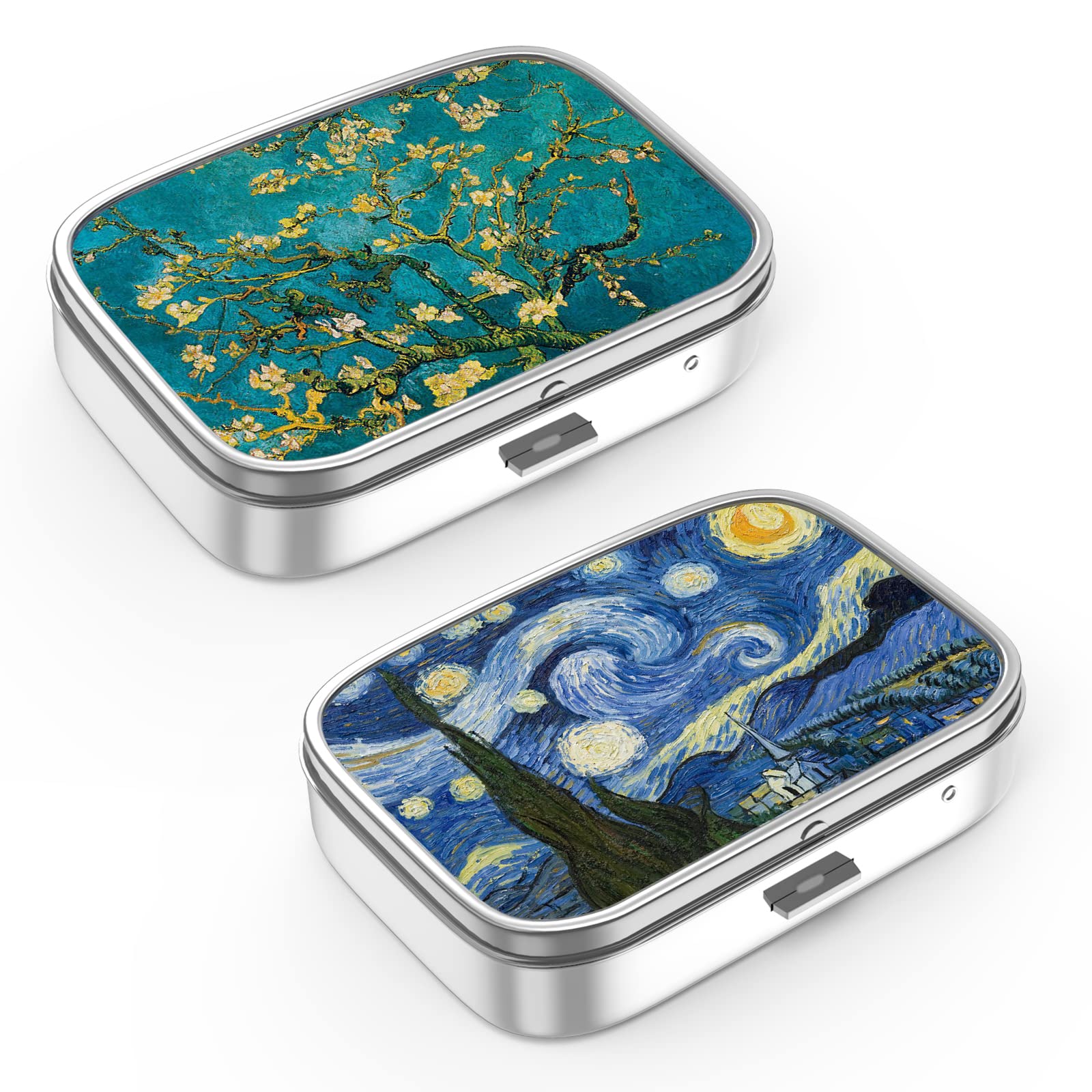 2 Compartment Metal Pill Organizer Box - Portable Medicine Case for Vitamins & Pills, Pocket or Purse Storage - Decorative Gift Set (2 Pack) - Perfect for Travel, Daily Medication & On-the-Go Use