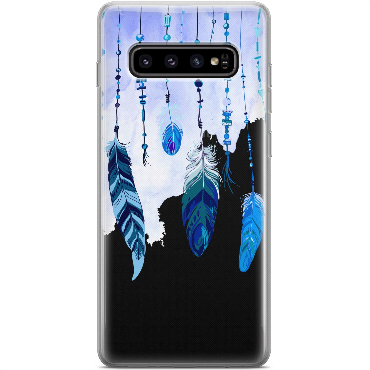 Samsung Galaxy S24 S23 Ultra S22 5G Plus S21 FE S20 S10 Phone Case - Lightweight Blue Watercolor Tribal Feather Design Slim Protective Silicone Cover for Women | Perfect for Everyday Use, Travel & Style Protection