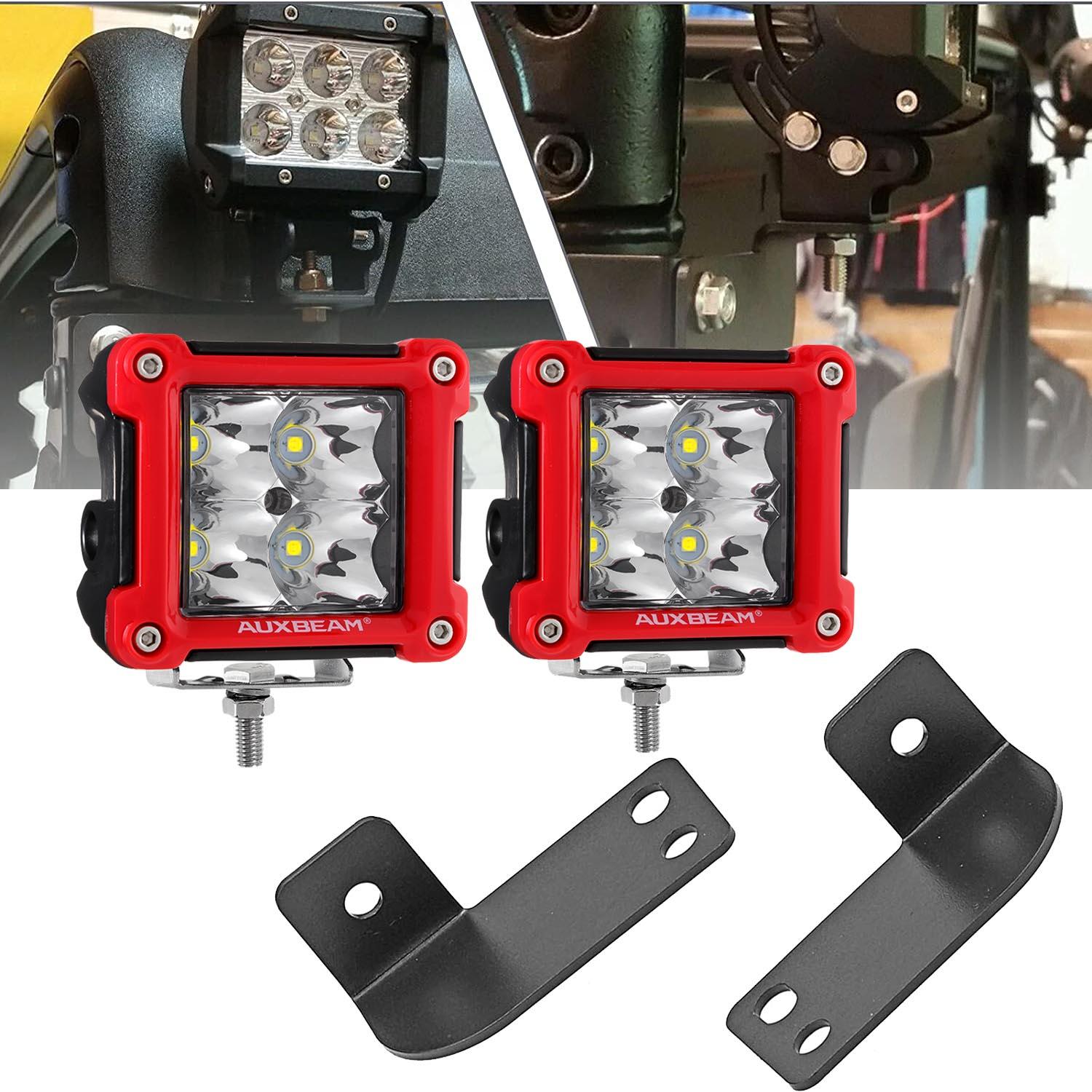 3 Inch LED Pod Lights - Spot/Flood Beam & Rear Roof Reversing Light with Brackets for 2013-2021 Polaris Ranger 570/800/900/900XP/1000/1000XP - Perfect for Off-Roading, Hunting & Night Driving