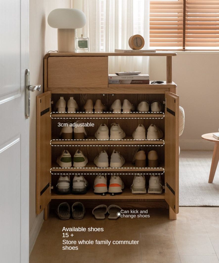 Solid Oak Wood Shoe Cabinet with Partition - Entryway Storage Organizer for Shoes, Boots & Accessories - Perfect for Porch, Mudroom, or Hallway Closet