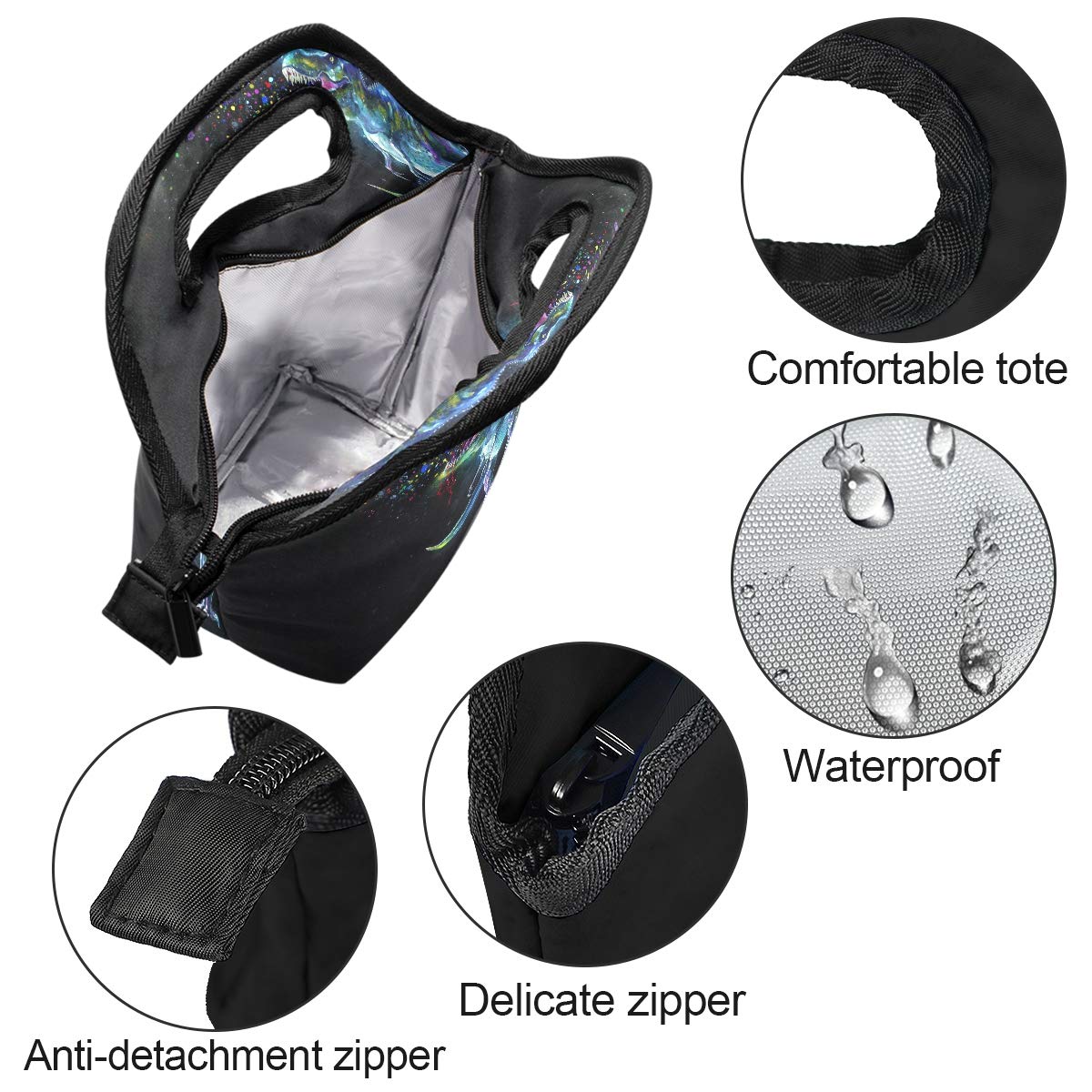 Dinosaur Insulated Lunch Bag Cooler Tote for Adults & Teens - Leakproof Zipper Lunch Box for Men & Women - Perfect for Work, School, Picnics & Meal Prep