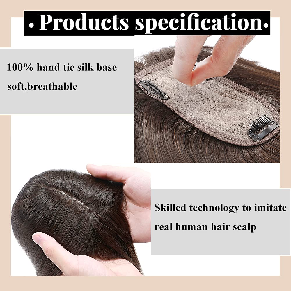 MY-LADY Human Hair Toppers for Women with Bangs - 16 Inch Dark Brown, 5.1