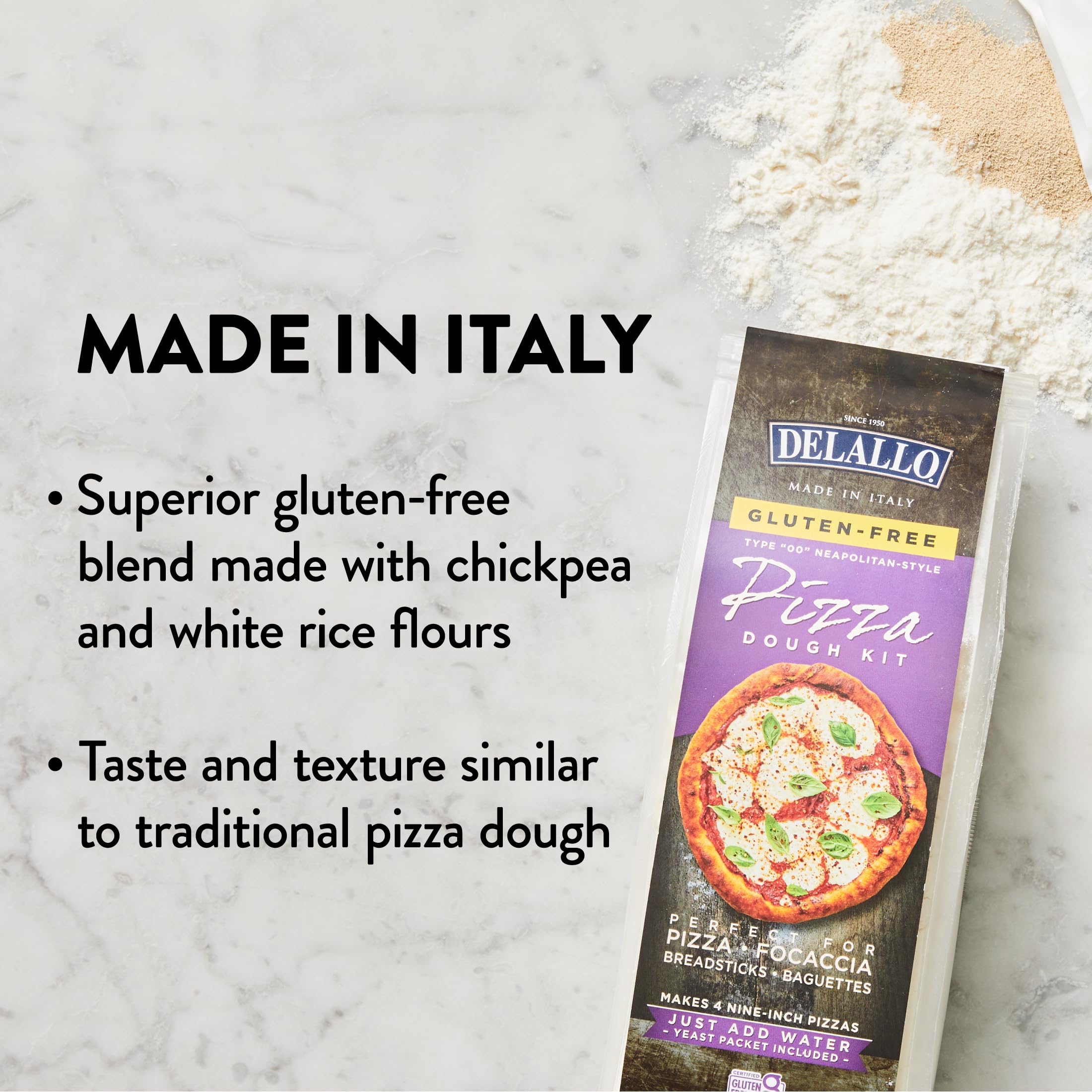 DeLallo Gluten Free All Purpose Pizza Dough Mix Kit - 17 Oz (10 Pack) for Baking Crust, Bread & Calzones | Vegan, Dairy Free, All Natural | Perfect for Homemade Pizza Nights & Italian Cooking