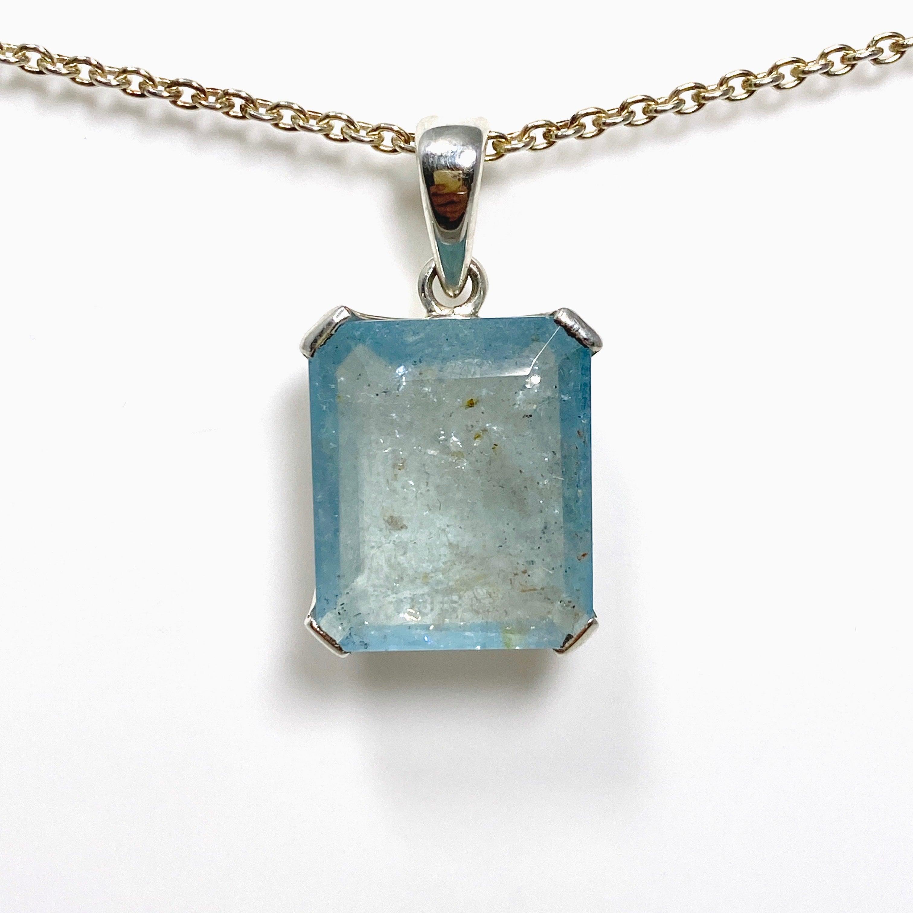 Natural Aquamarine Faceted Rectangle Pendant Necklace PPGJ746 - Elegant Jewelry Gift for Women, Perfect for Weddings & Special Occasions