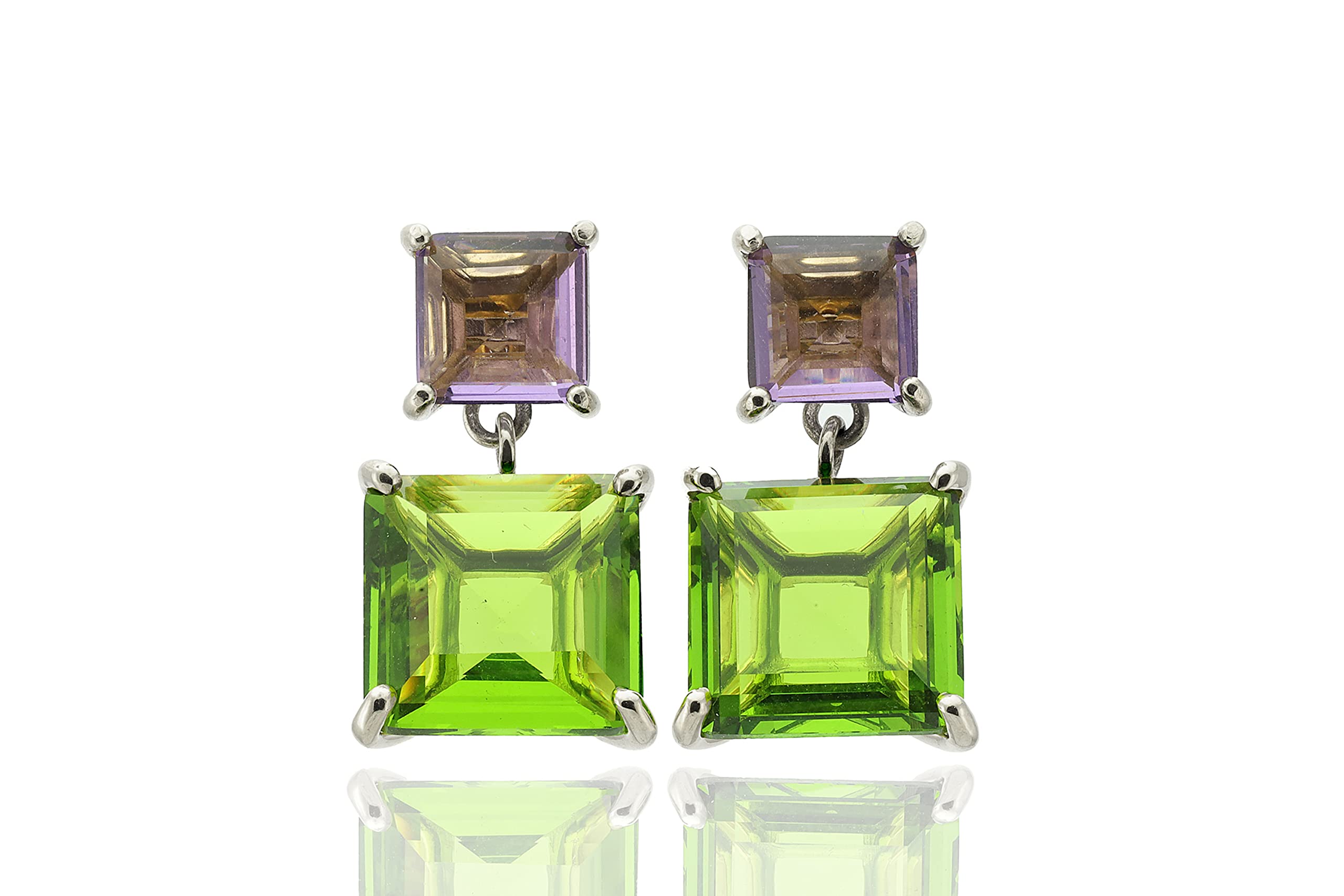 Peridot and Amethyst Birthstone Dangle Earrings for Women - 14K Gold Filled Square Multi-Stone Jewelry | Perfect for Birthdays, Anniversaries & Special Occasions