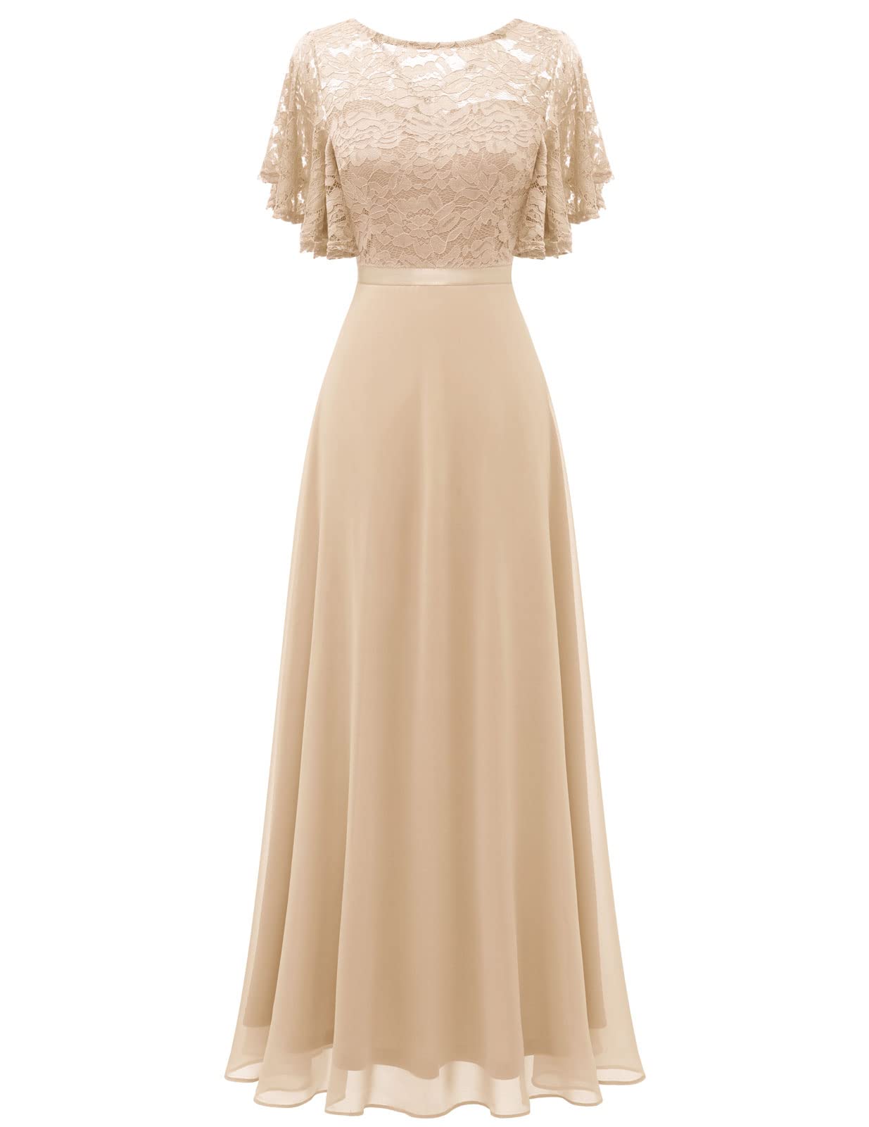 DRESSTELLS Elegant Lace Wedding Guest Dress | V-Back Empire Waist Formal Gown for Bridesmaids, Prom & Evening Parties 2025 | Perfect for Cocktail Receptions, Black Tie Events & Special Occasions