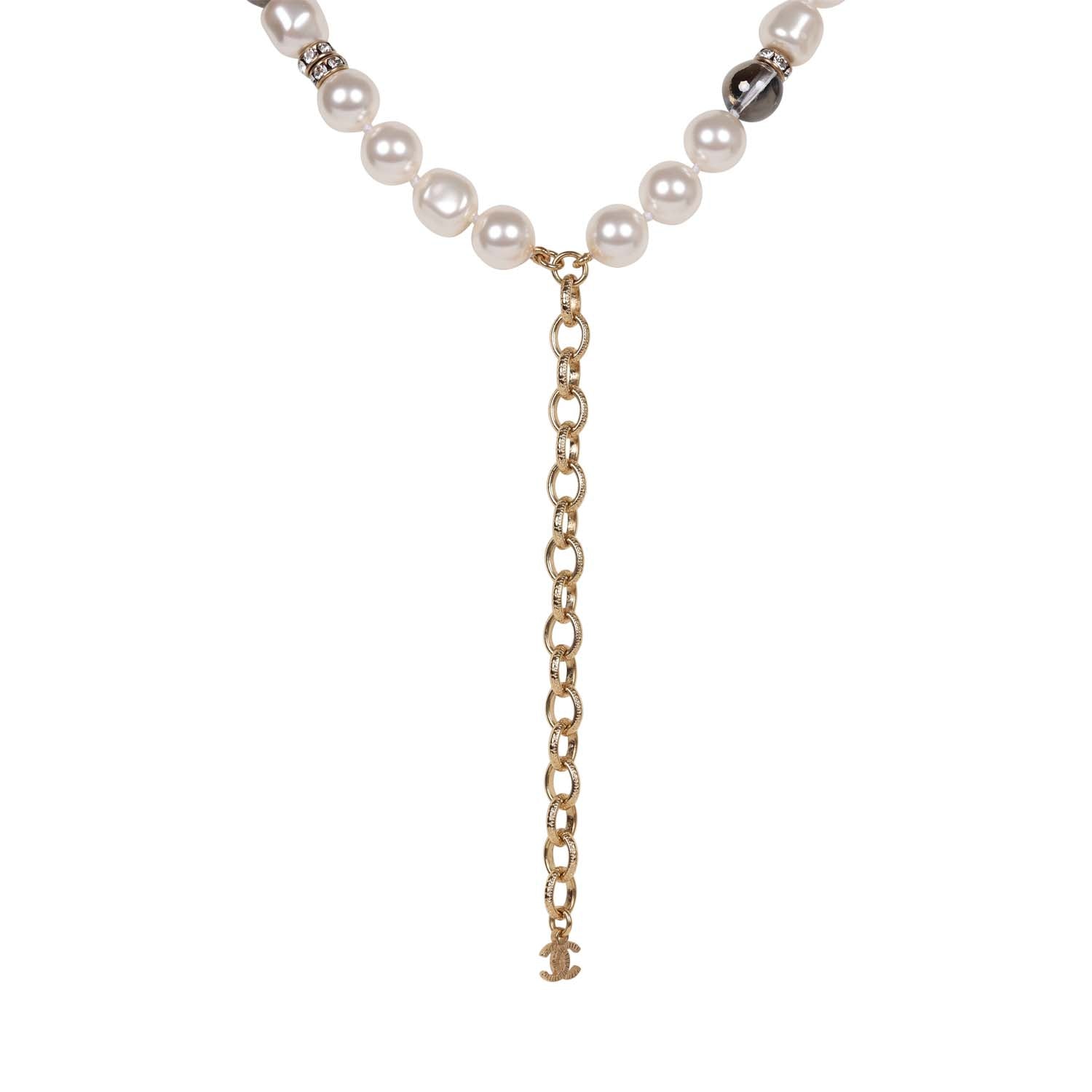Chanel Layered Pearl, Gripoix, and Strass Gold Metal Fish Head Logo Necklace - Elegant Fashion Jewelry for Women, Perfect for Parties, Weddings & Special Occasions