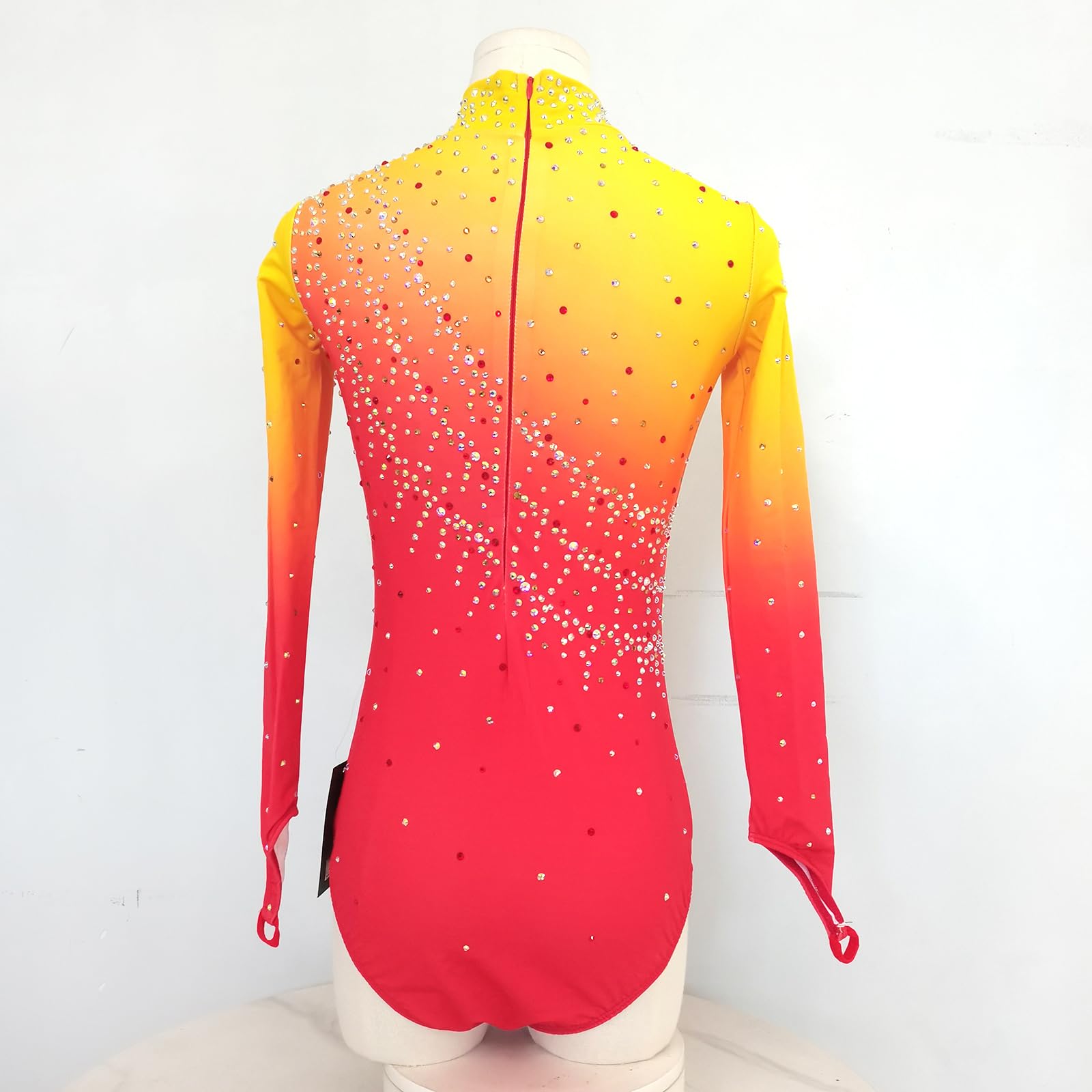 Custom Boys' Red Orange Gradient Figure Skating Dress - Competition & Performance Gymnastics Costume for Kids & Adults - Perfect for Ice Shows, Dance Recitals, and Gymnastics Competitions