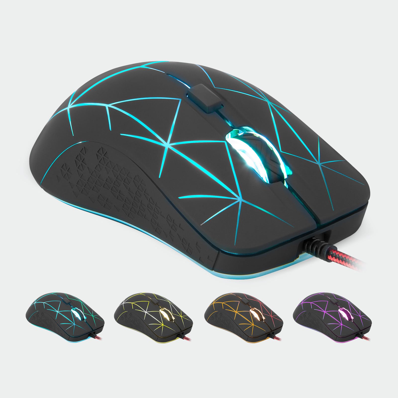 Rii Gaming Mouse with 6 Buttons, 1200-3200 DPI Adjustable Optical Gaming Mouse, RGB Burst Pattern, Wired USB Mouse for PC, Windows, Mac, Linux - 150cm Cable - Black - Perfect for FPS, MOBA & MMO Gaming