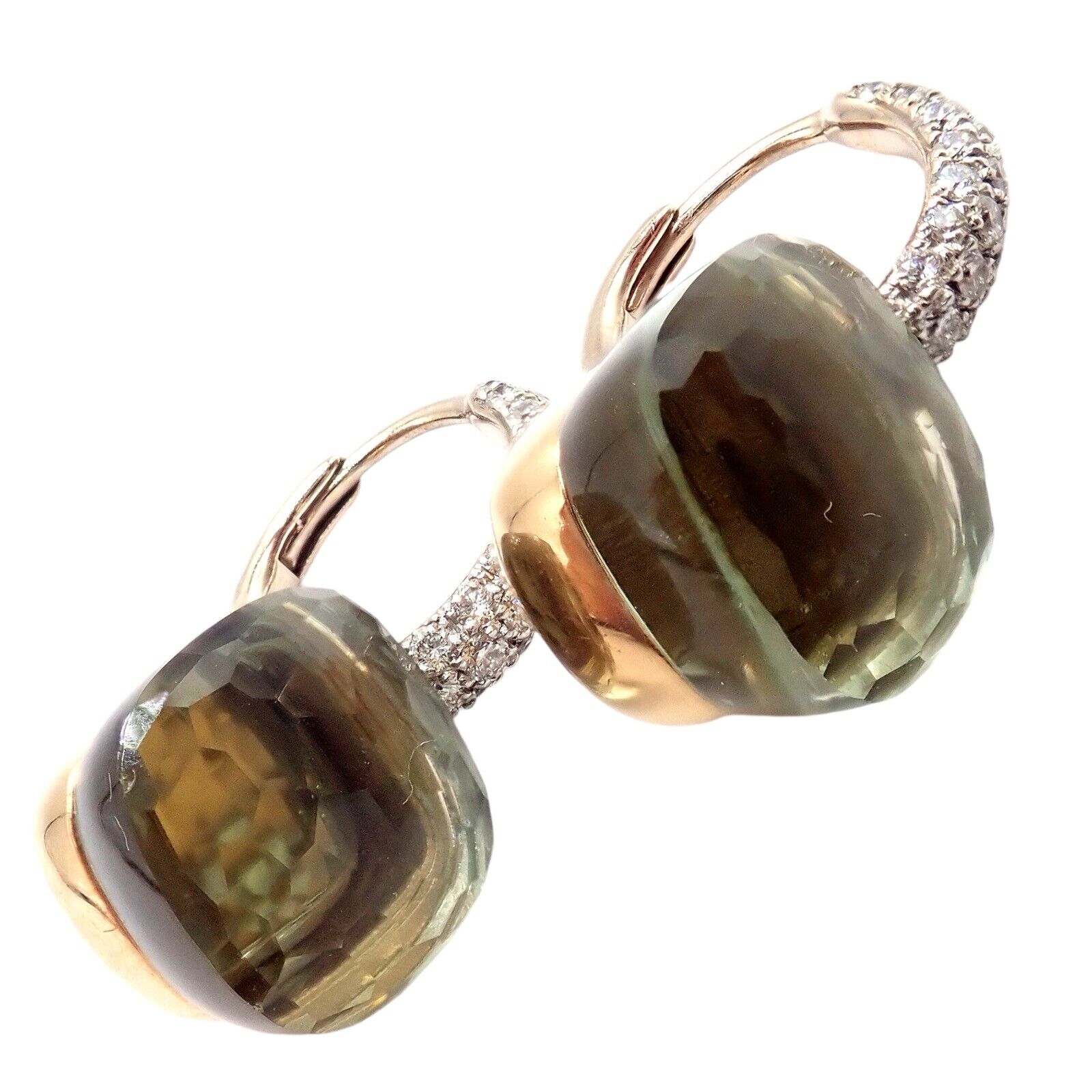 Authentic Pomellato Nudo 18k Rose Gold & White Gold Diamond Prasiolite Stud Earrings for Women - Luxury Gift for Anniversary, Wedding & Special Occasions
