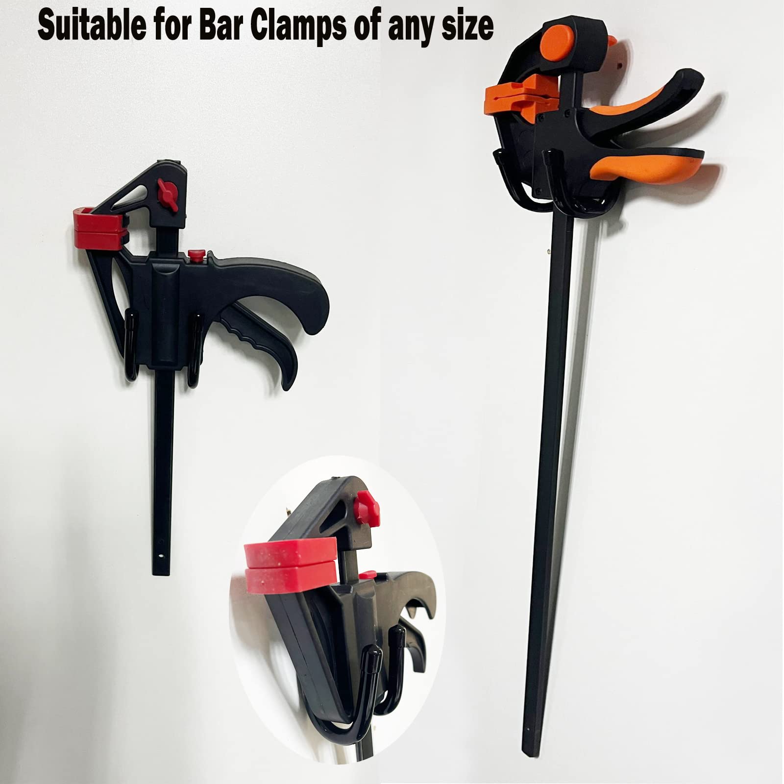 2 Pack Heavy Duty Bar Clamp Wall Hanger - Adjustable Wall Mount Storage Rack for Bar Clamps of All Sizes - Bendable Design Holds Various Tools - Perfect for Garage, Workshop & Tool Organization (No Bar Clamp Included)