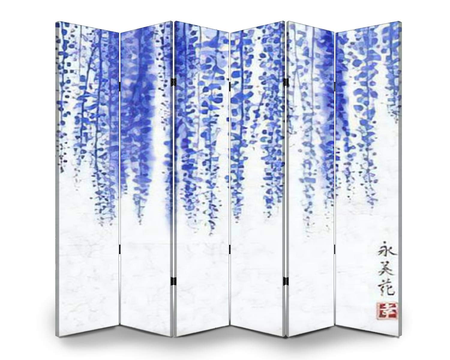 Hand-Painted Wisteria Wooden Room Divider - 6-Panel Folding Privacy Screen with Rice Paper Canvas for Home & Office Decor | Perfect for Living Room Partition, Bedroom Privacy, and Indoor Display Shelves