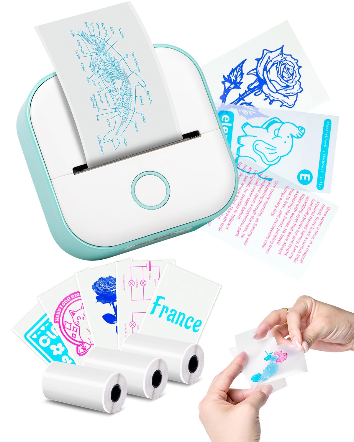 Print Pods Mini Thermal Printer - Portable Inkless Sticker Maker for Study Notes, Graphic Labels, Anatomical Diagrams & Receipts | Compact Phone Labeling Machine for Students, Office & Home Organization (Green)