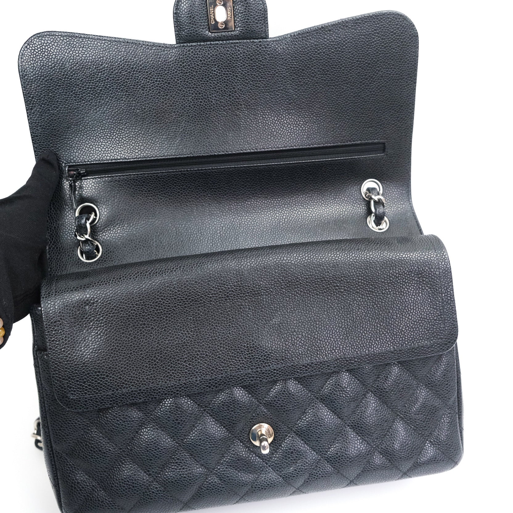 Chanel Caviar Quilted Jumbo Double Flap Bag Black with Silver Hardware - Luxury Designer Handbag for Women, Perfect for Parties, Work & Special Occasions