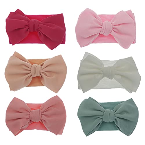 6PCS Baby Headbands Set - Soft Nylon Bow & Knotted Turban Headwraps for Newborn Girls, Infants & Toddlers | Cute Hair Accessories for Photos, Parties & Daily Outfits (BB01)