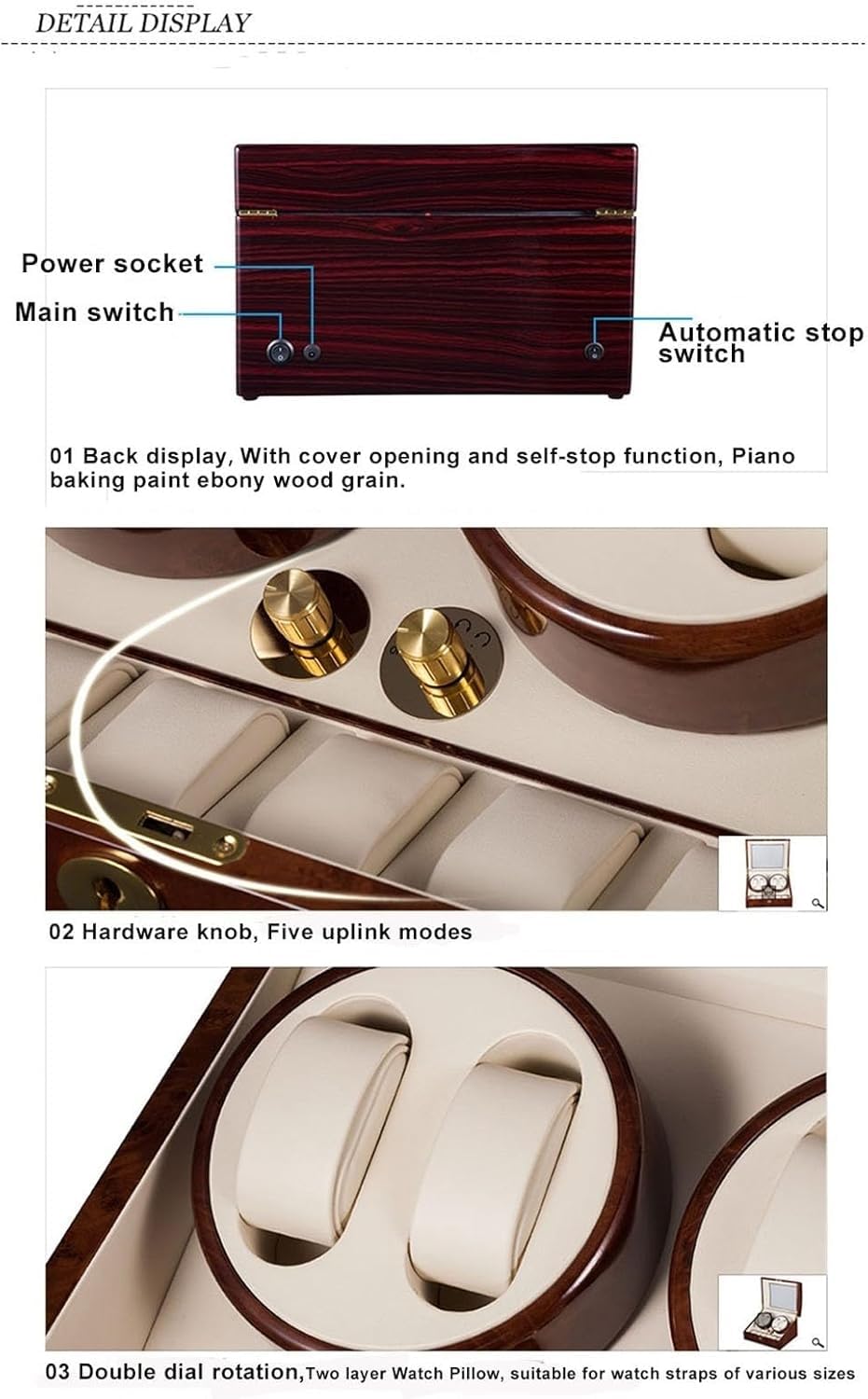 Premium 4-Watch Automatic Winder with Silent Motor, Leather Cushions & Wooden Storage Box - Perfect for Men & Women - Ideal for Watch Collectors, Travel & Home Display