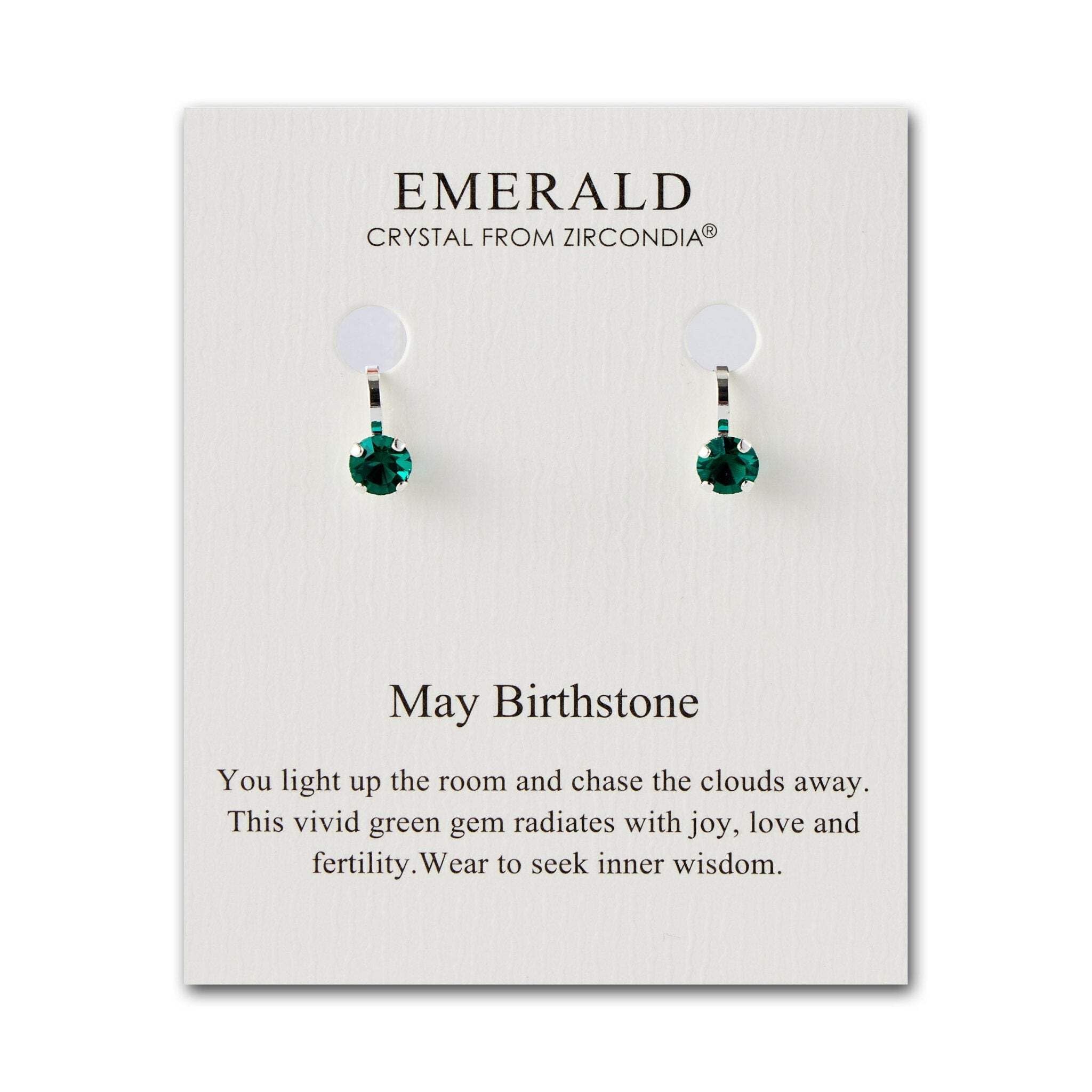 Emerald Birthstone Clip-On Earrings with Zirconia for May Birthdays & Gifts