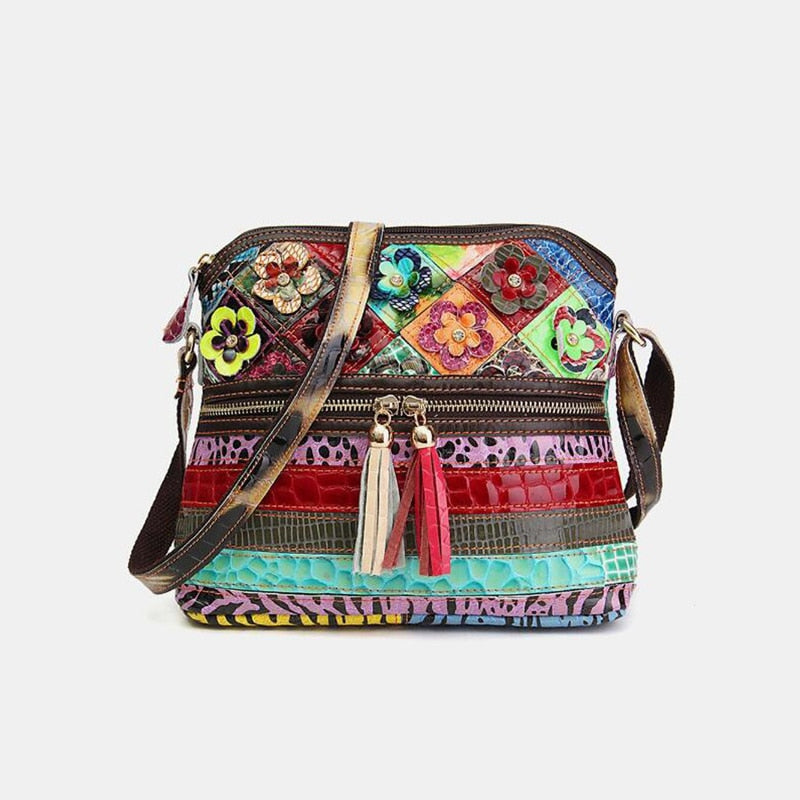 Stylish Women's Patchwork Genuine Leather Handbag - Fashionable Crossbody Purse for Work, Travel & Everyday Use