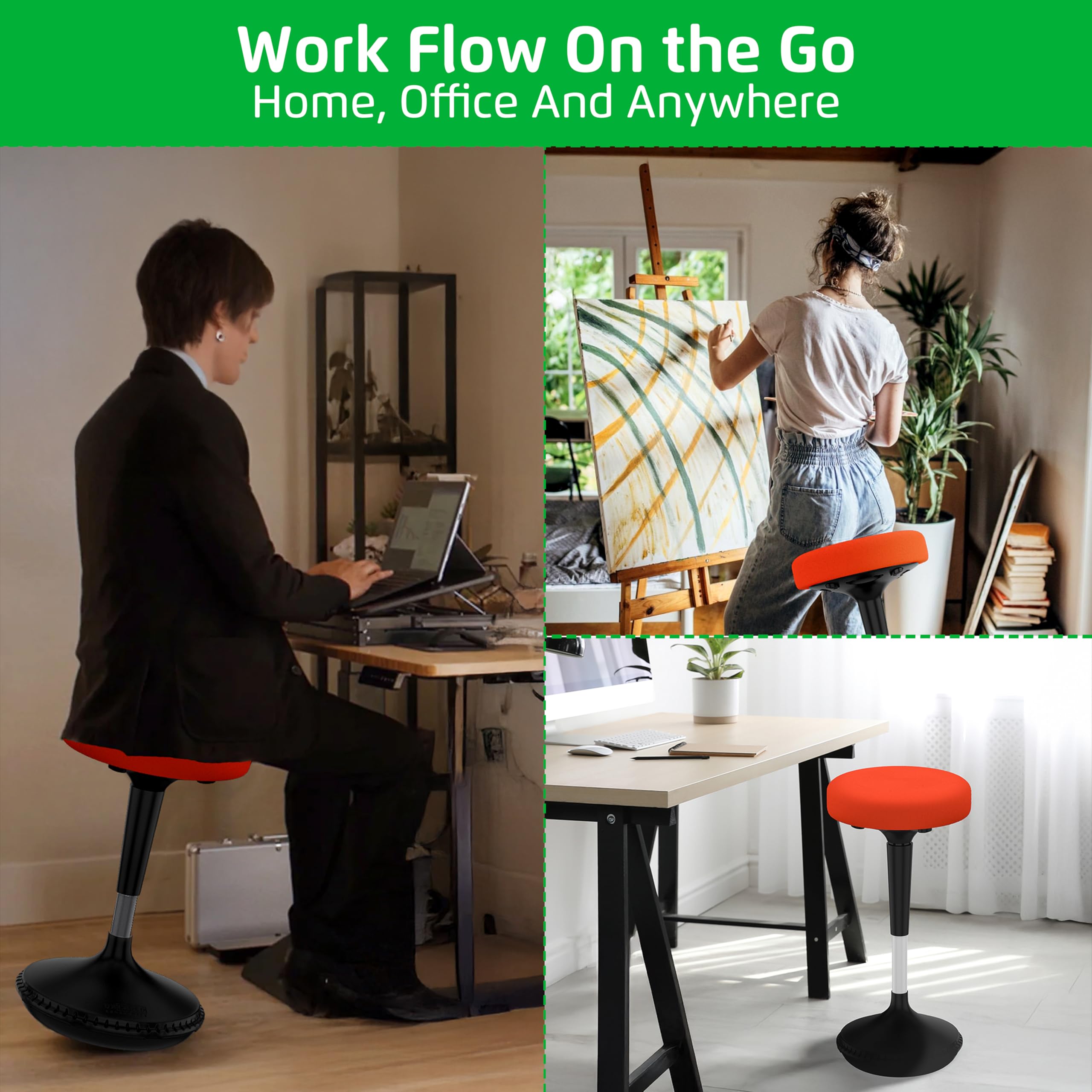 Ergonomic Wobble Stool - Adjustable Height Standing Desk Chair for Active Sitting, Flexible Seating for Office & Classroom - ADHD Friendly Wobble Chair for Improved Focus & Posture | Perfect for Home Office, School & Workstations