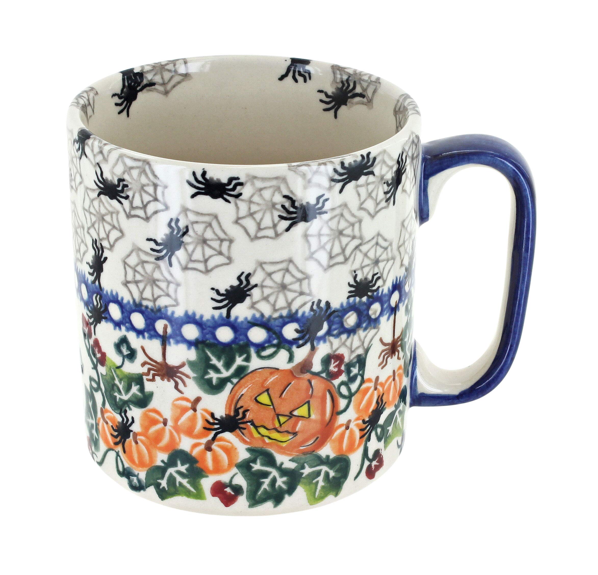 Blue Rose Polish Pottery Trick or Treat Coffee Mug - Handmade Ceramic Halloween Cup for Coffee, Tea & Hot Drinks - Perfect for Halloween Parties, Gifts & Autumn Decor