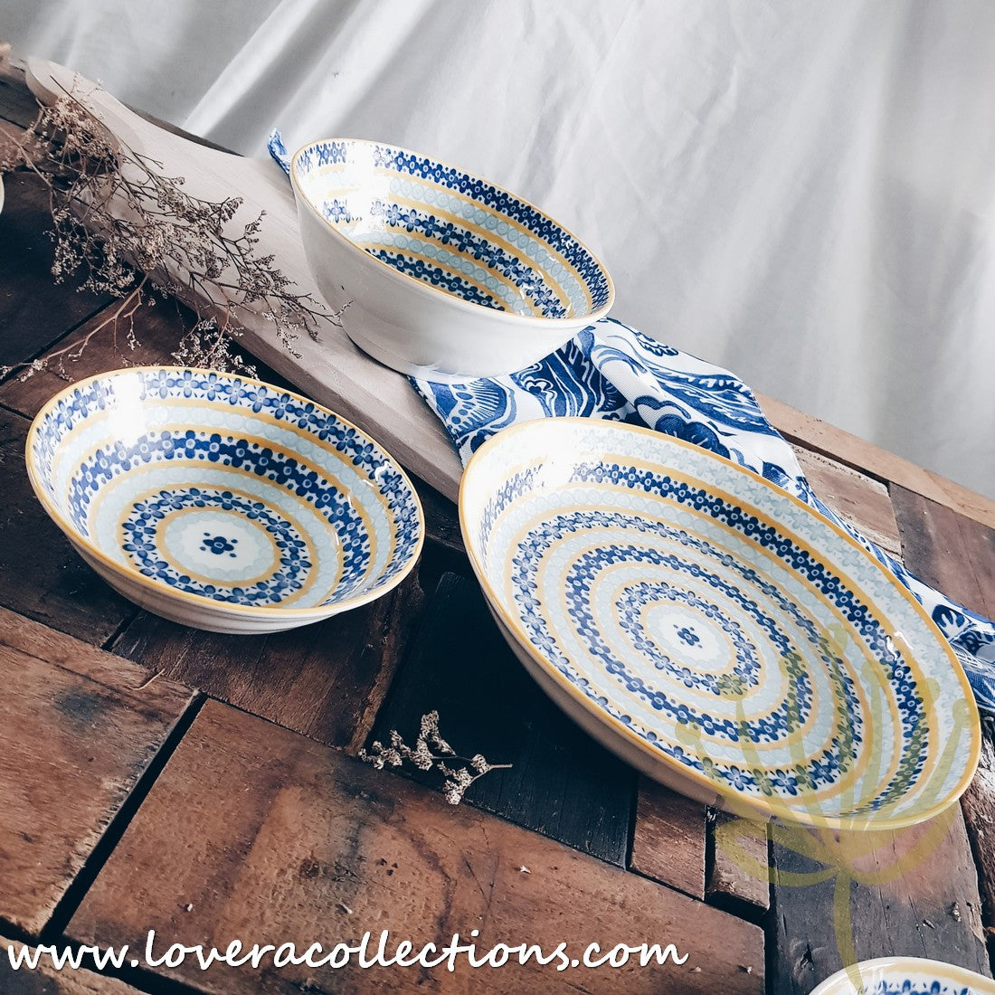 Awasaka Japan Blue & Yellow Floral Tea & Dinnerware Set - Elegant Japanese Ceramic Cups, Plates & Serving Dishes for Afternoon Tea, Dinner Parties & Home Decor