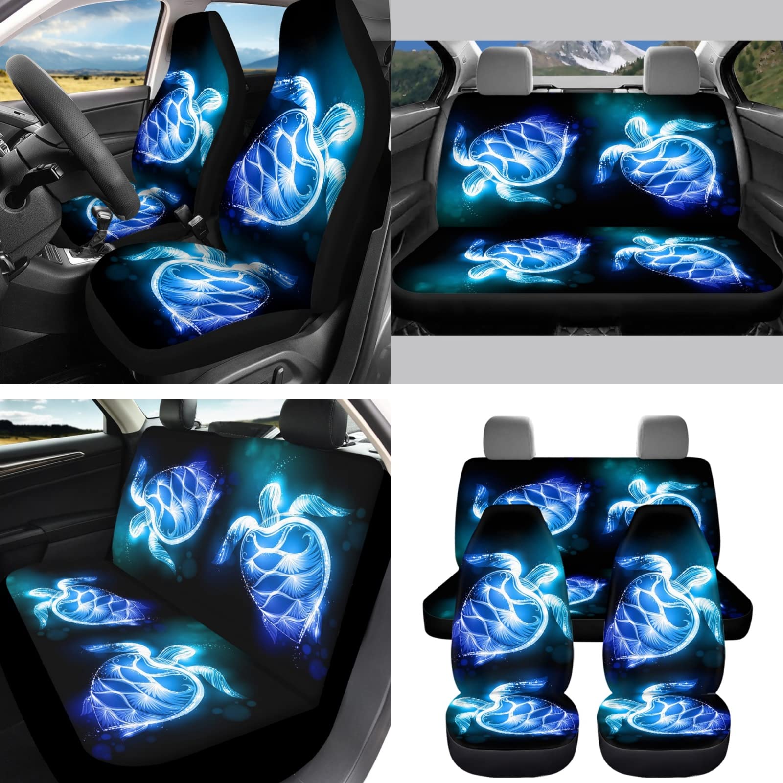 11Pcs Sea Turtle Car Accessories Set - Steering Wheel Cover & Seat Covers for Men & Women | Beach Style Auto Decor