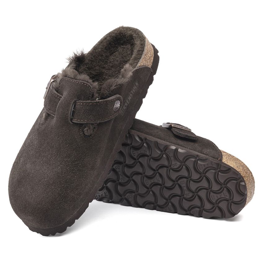 Birkenstock Boston Shearling Suede Leather Clogs in Mocha - Comfortable & Stylish Unisex Footwear for Home, Office & Casual Wear