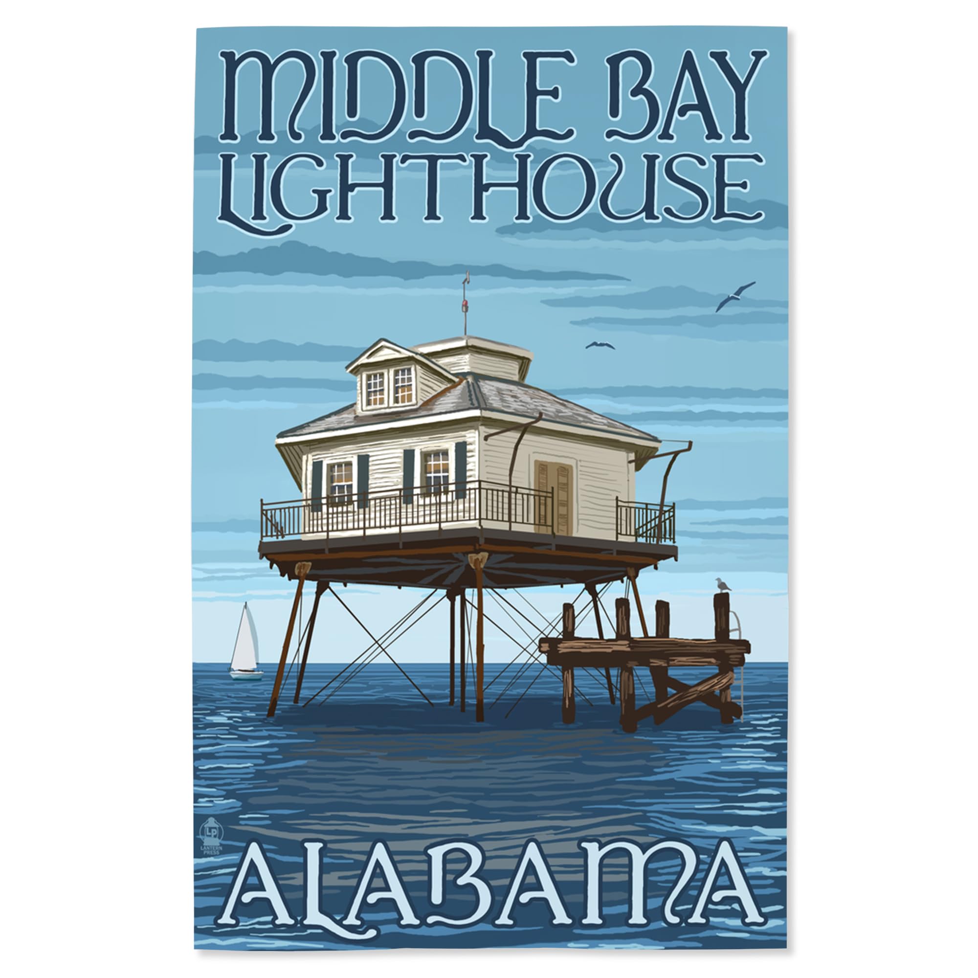 Lantern Press 16x24 Inch Giclee Art Print - Alabama Middle Bay Lighthouse Wall Decor | Coastal Home Decor, Beach House Art, Nautical Living Room Decor