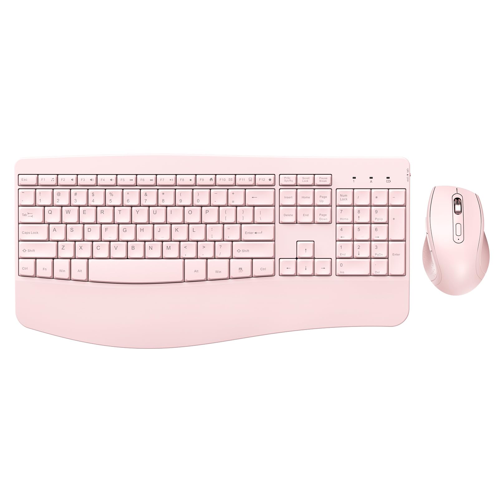 Ergonomic Wireless Keyboard and Mouse Combo - Full Size Cordless Keyboard with Wrist Rest & Comfortable Wireless Mouse for Windows PC, Laptop, Office, Home - Pink (Ideal for Typing, Gaming & Productivity)