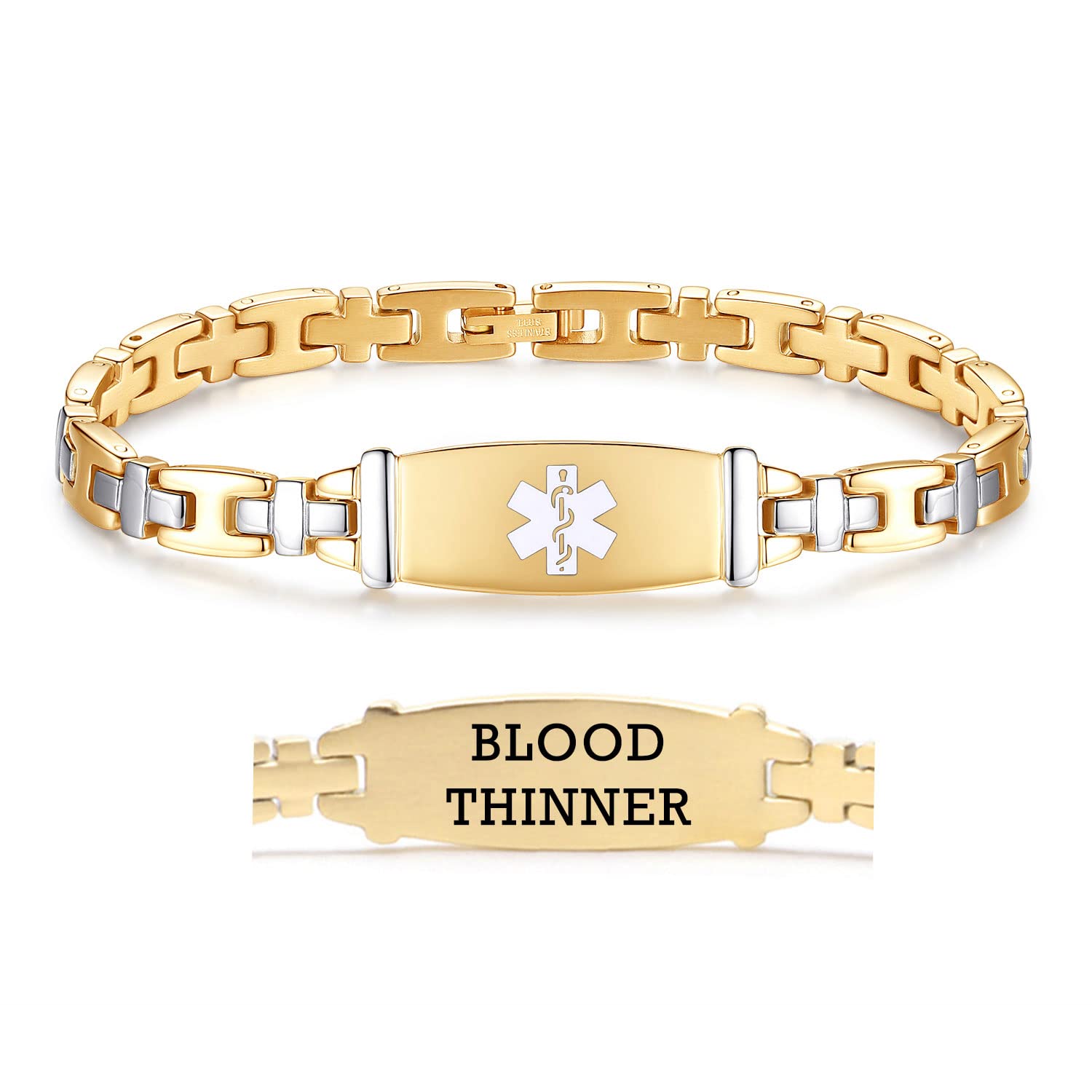 LinnaLove Women's Medical Alert ID Bracelet - Stainless Steel Emergency Medical Bracelet for Women - Adjustable 7.5