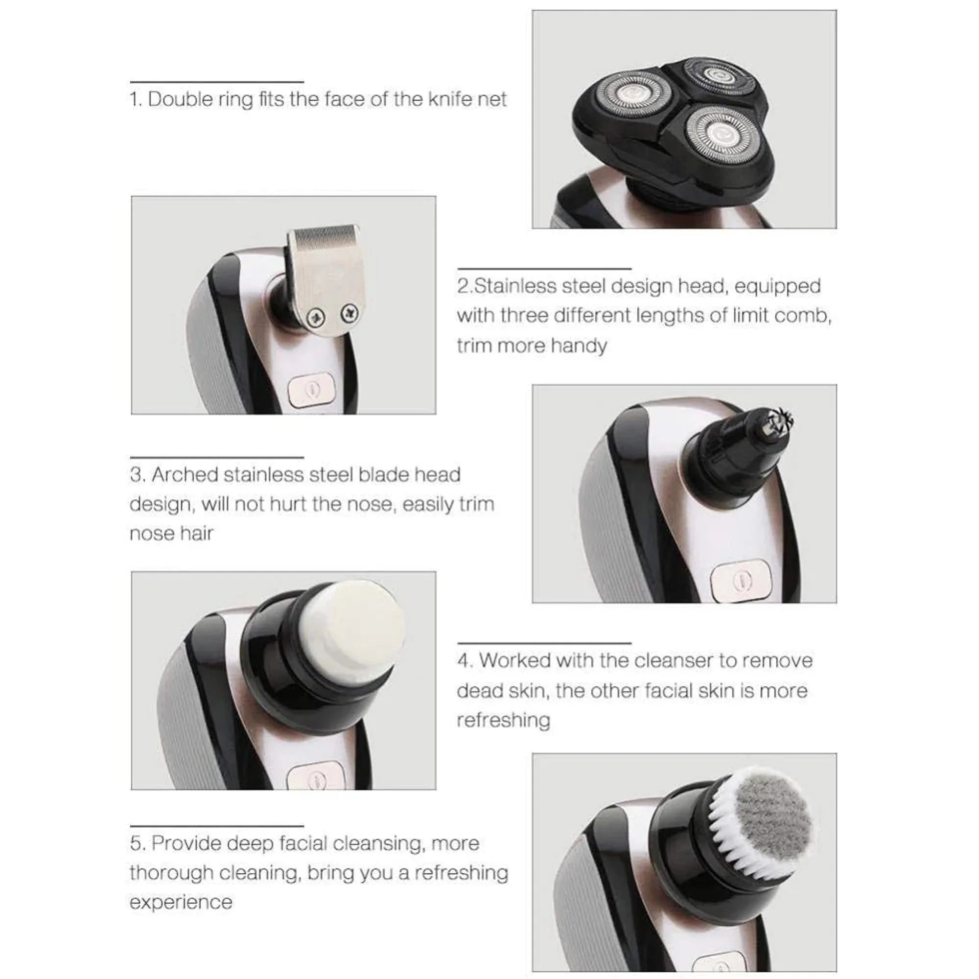 Premium Titanium Series Electric Shaver Kit for Men - 5-in-1 Wet/Dry Shaving System with Replacement Blades, Soothing Shave Gel, Cleansing Wipes & Travel Case - Perfect for Home Use, Business Travel & Gym Essentials