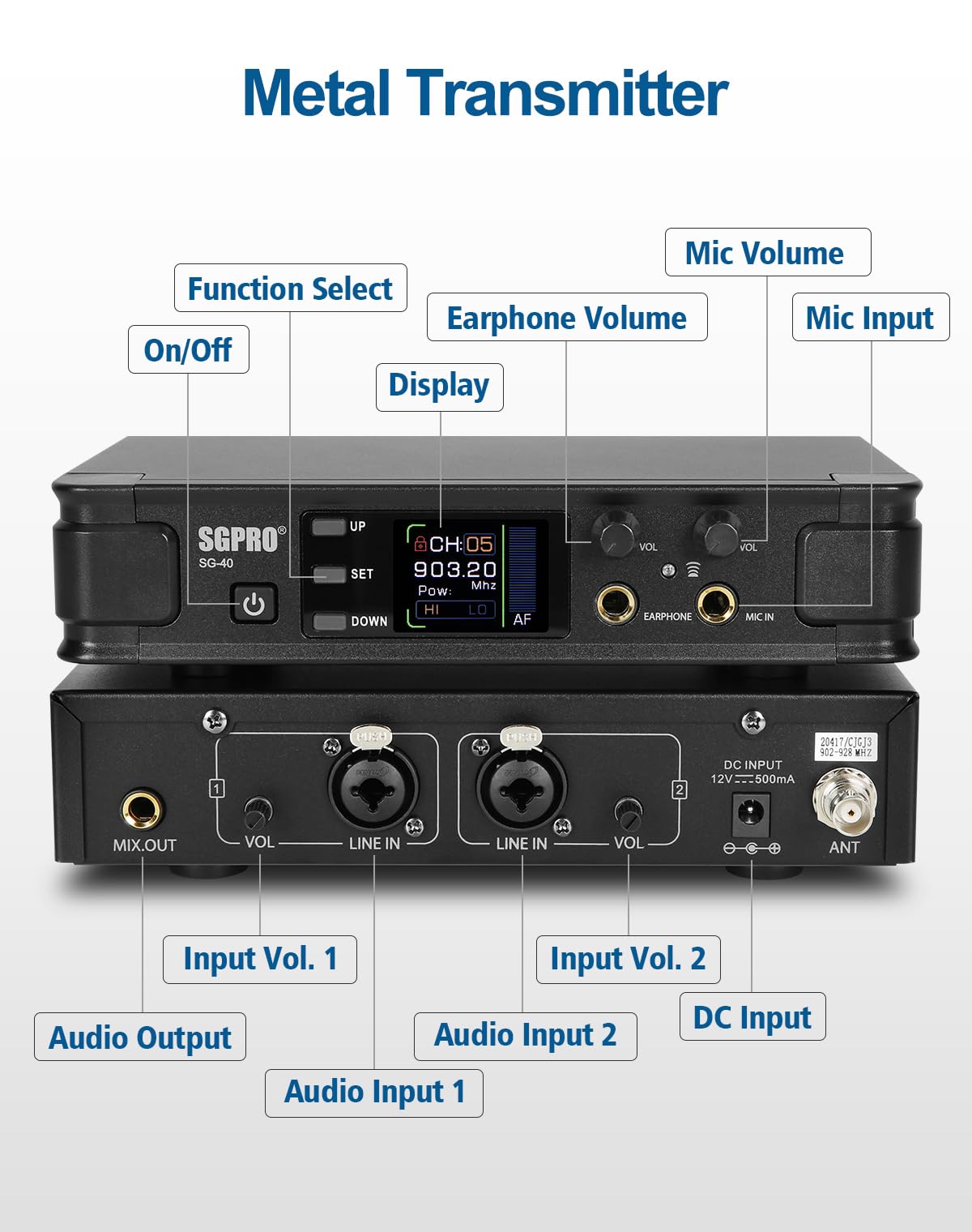Professional Wireless In-Ear Monitor System - Mono IEM with Metal Transmitter & Bodypack Receiver, 85 Adjustable Frequencies, 262ft Range for Live Bands, Studio Recording & Stage Performances | Perfect for Musicians, DJs & Event Performers