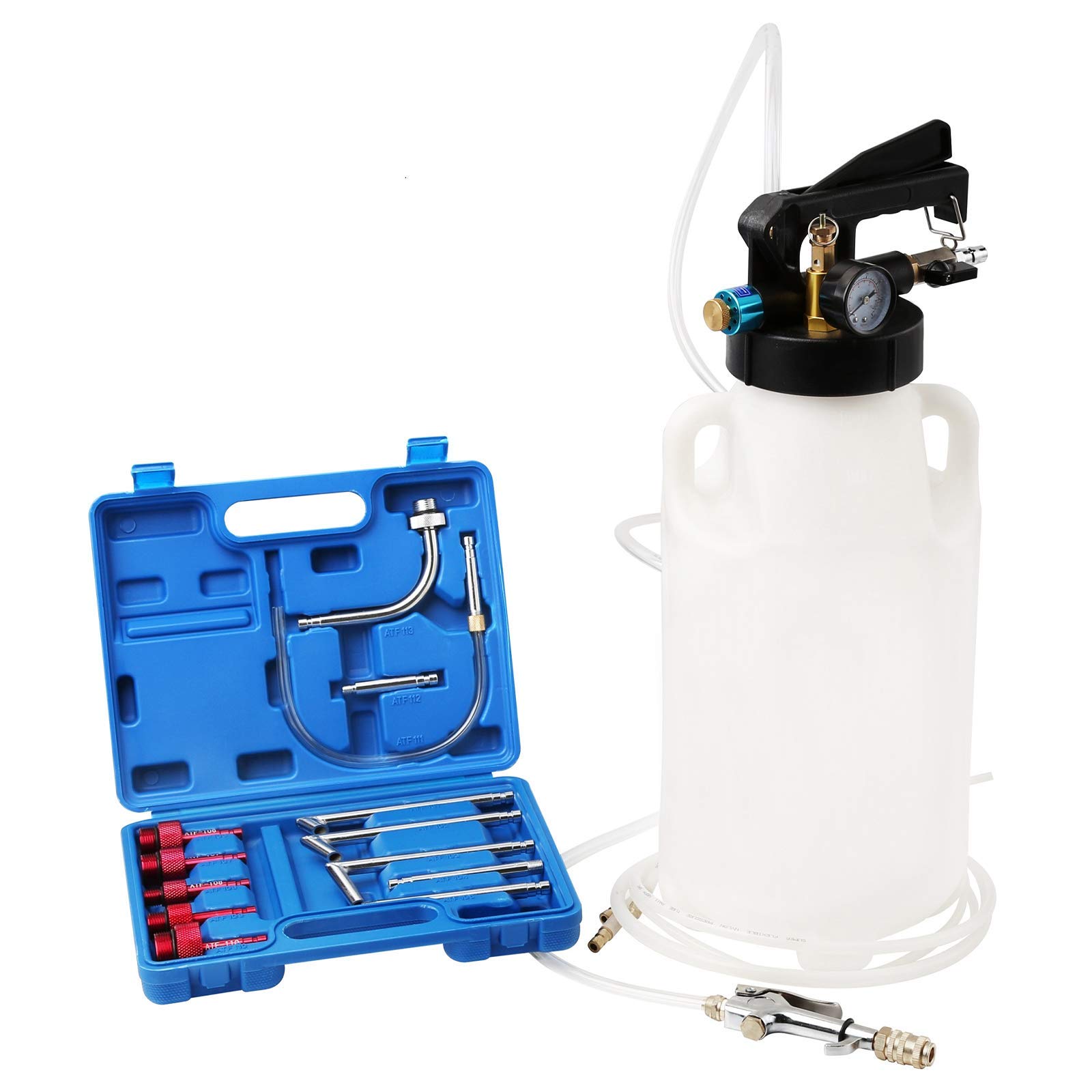 WINTOOLS 8L Dual-Port Pneumatic ATF Oil Fluid Extractor Pump Kit with 14-Piece Adapter Set for Automatic Transmission Fluid Change | Professional Garage & DIY Car Maintenance Tool