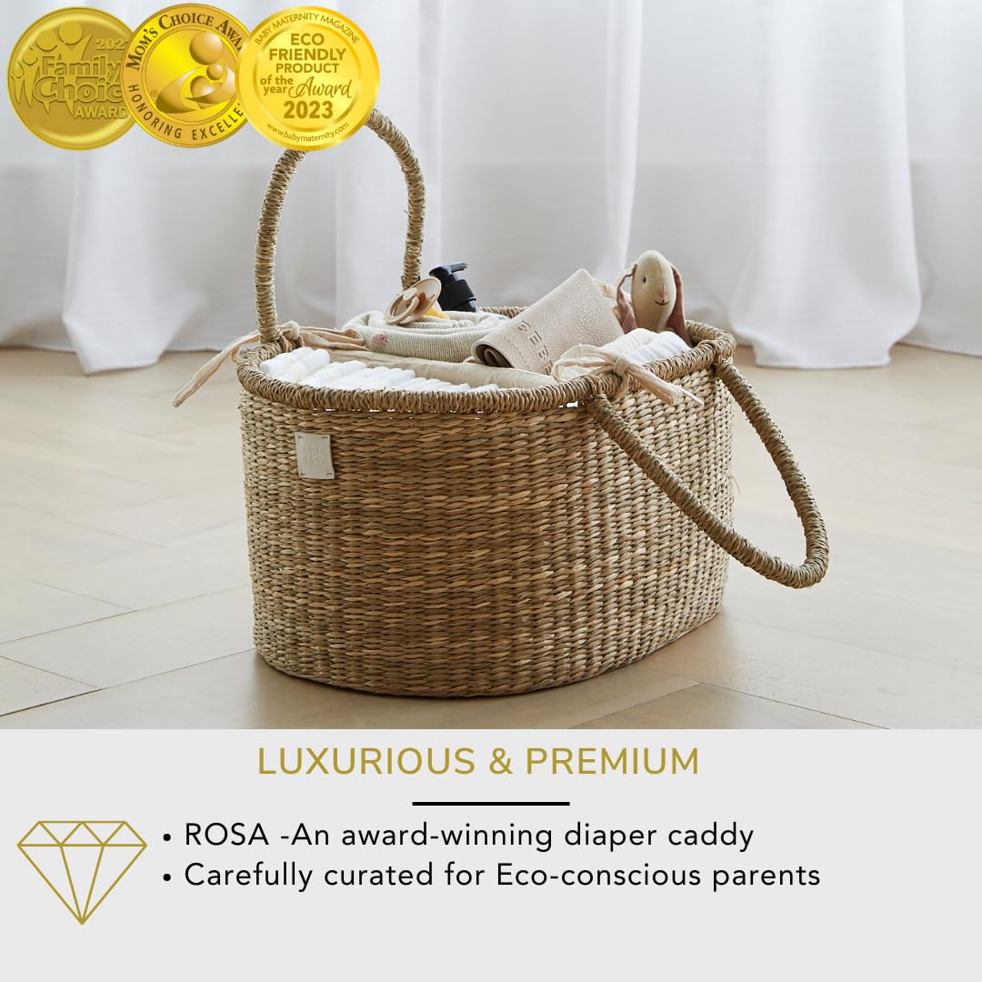 Premium Organic Baby Nursery Bundle - Handmade Matching Baby Changing Basket & Diaper Caddy Organizer for Newborn Essentials | Perfect for Nursery Organization & Baby Shower Gifts