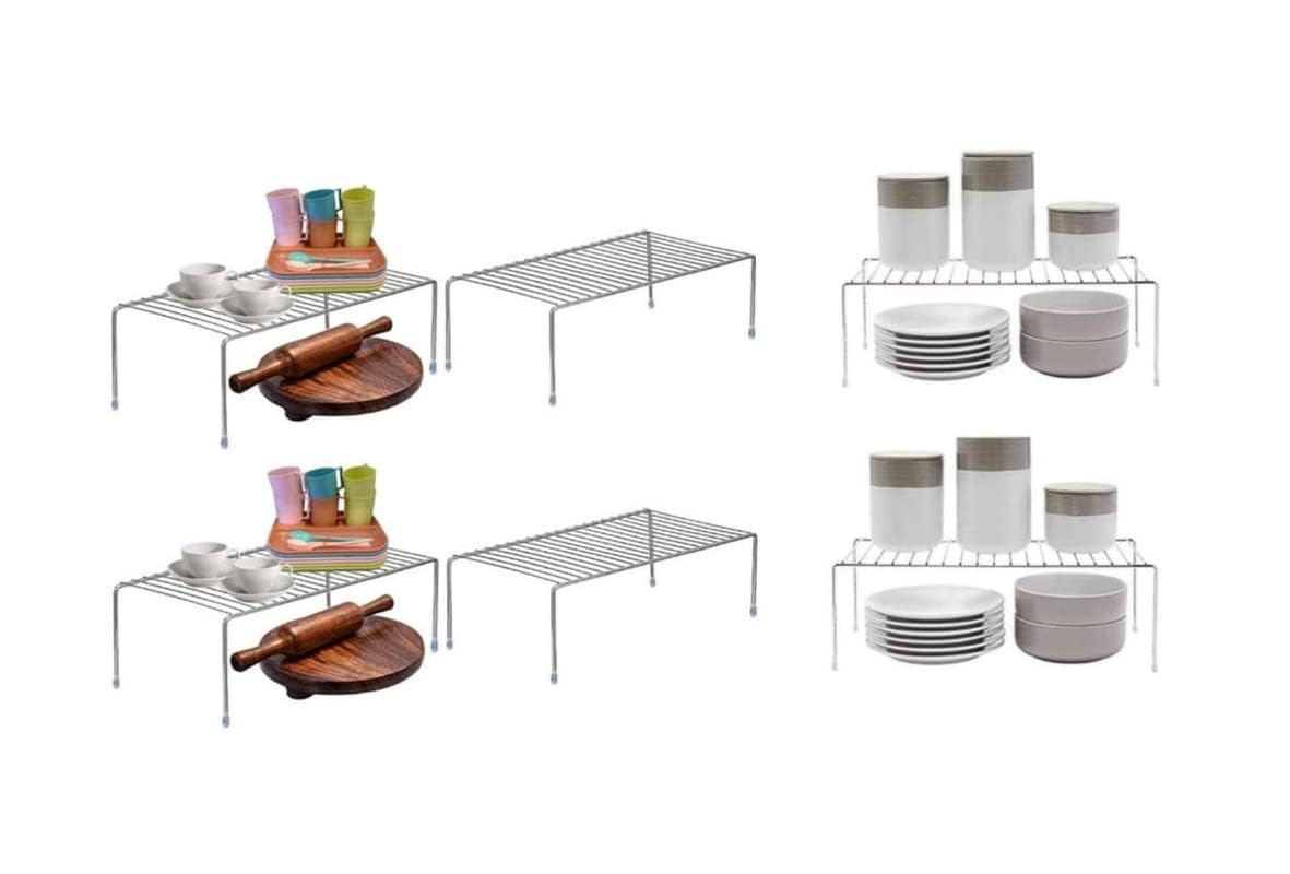 6-Pack Expandable Stainless Steel Kitchen Dish Rack - Rust-Resistant Nano Coating, Extends to 580mm for Cabinet Storage - Perfect for Small Kitchens, Dish Drying & Countertop Organization