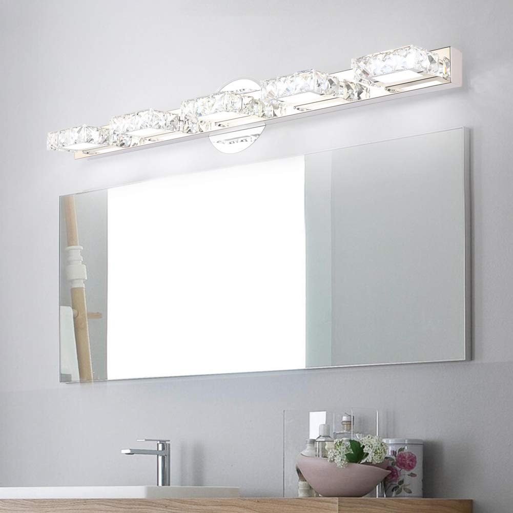 Aipsun 31.5 Inch Modern LED Vanity Lights - Crystal Bathroom Wall Light Fixture with 5500K White Light - Perfect for Bathroom Vanity, Dressing Room & Makeup Area Lighting