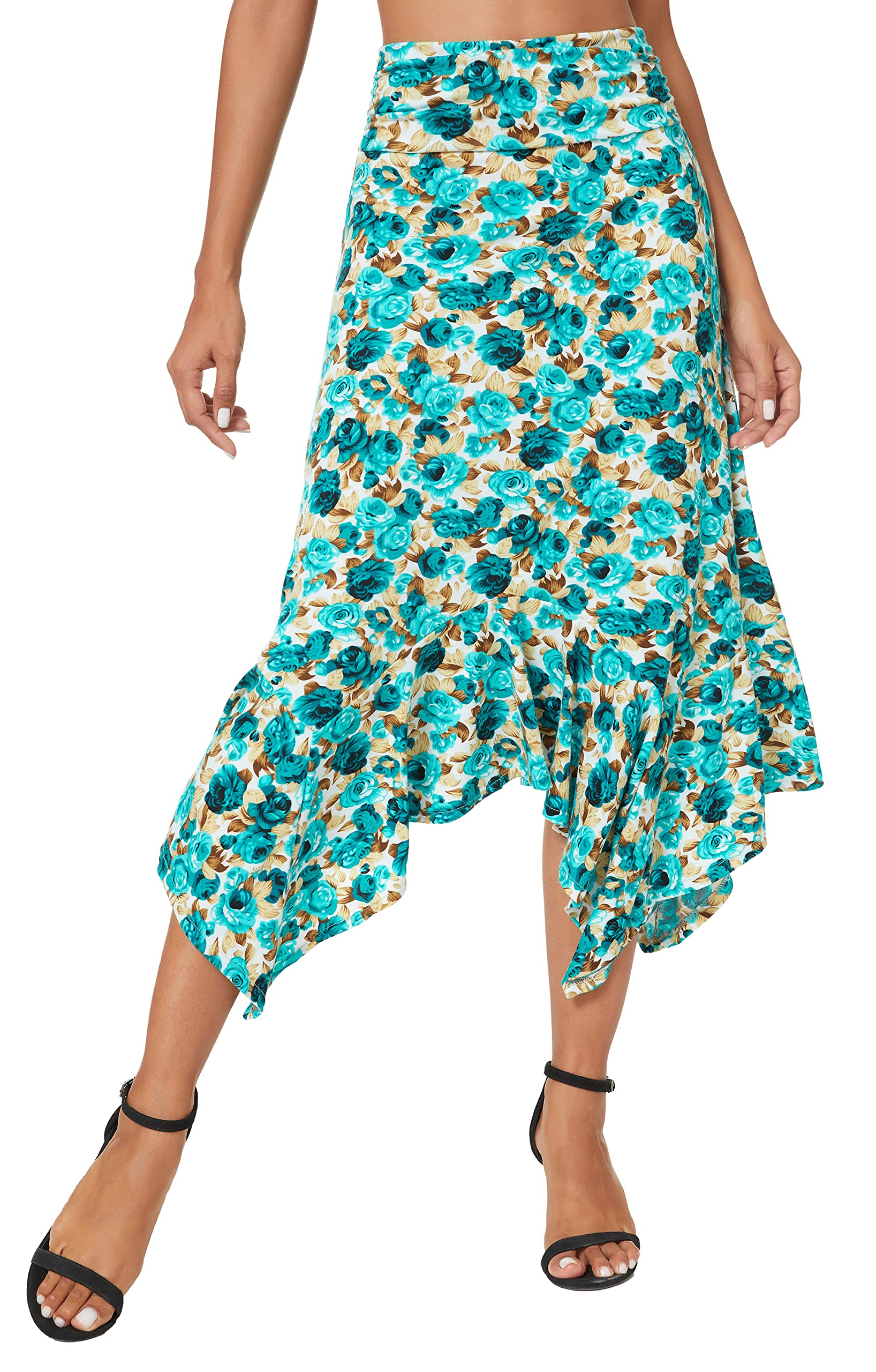 Urban CoCo Women's Flowy Stretchy Skirt - Handkerchief Hem Midi Skirt for Casual Wear, Beach, and Summer Outfits | Comfortable & Stylish Elastic Waist Skirt