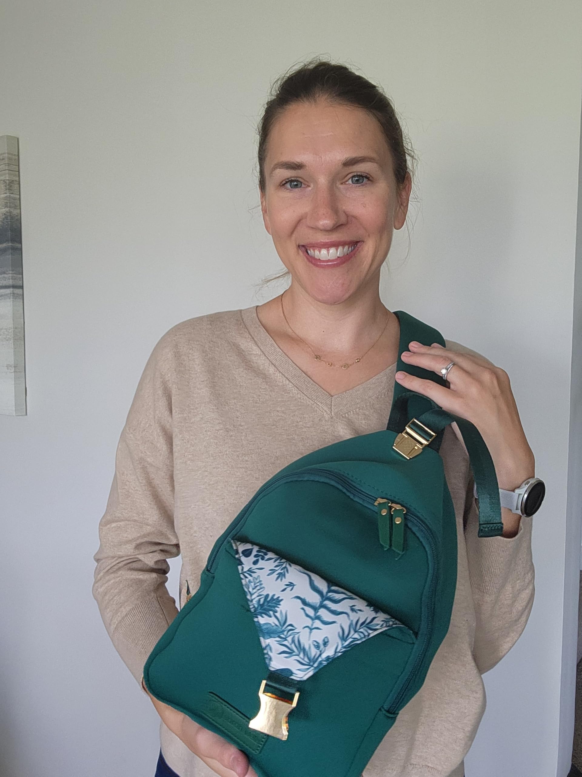 Sarah Wells Allie Sling Bag - Neoprene Breast Pump Bag - Machine Washable & Insulated - Hands-Free Pumping for Nursing Moms - Perfect for Work, Travel & On-the-Go (Forest Green)