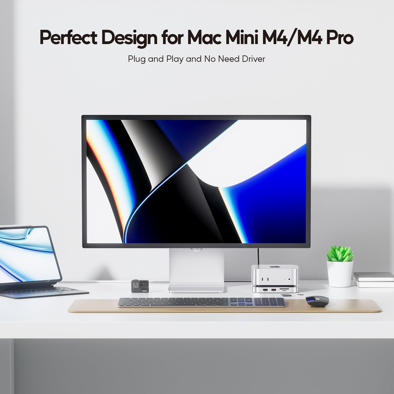 Mac Mini M4 Hub Stand with 4TB M.2 SSD Enclosure (SSD Not Included) - Mac Mini M4/M4 Pro Dock with HDMI 4K 60Hz, USB C Hub for 2024 Mac Mini - 3 USB A 2.0 Ports, SD/TF Card Reader, 3.5mm Audio Jack - Perfect for Home Office, Gaming & Media Center Setup