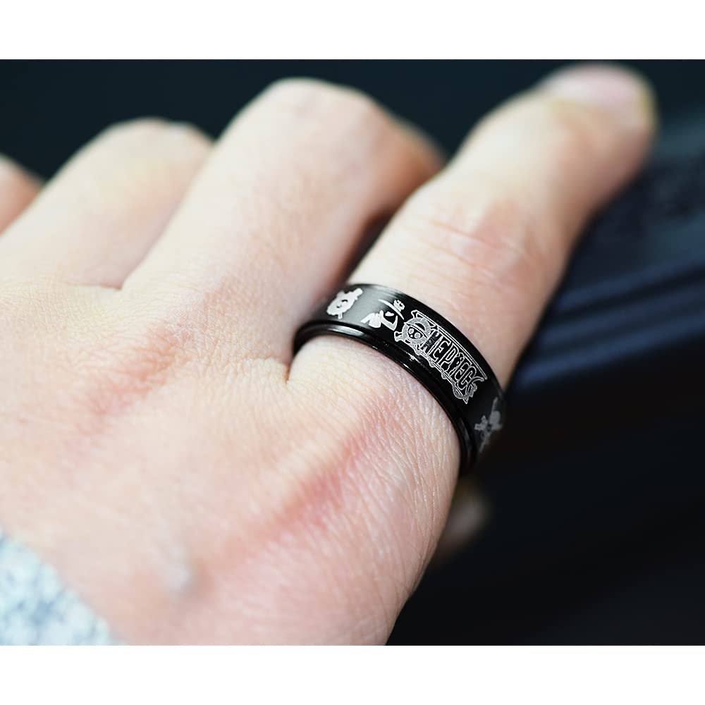 One Piece Anime Luffy Fidget Spinner Ring for Men - 8MM Stainless Steel Anxiety Relief Jewelry | Perfect for Cosplay, Gift Giving & Anime Fans Collection