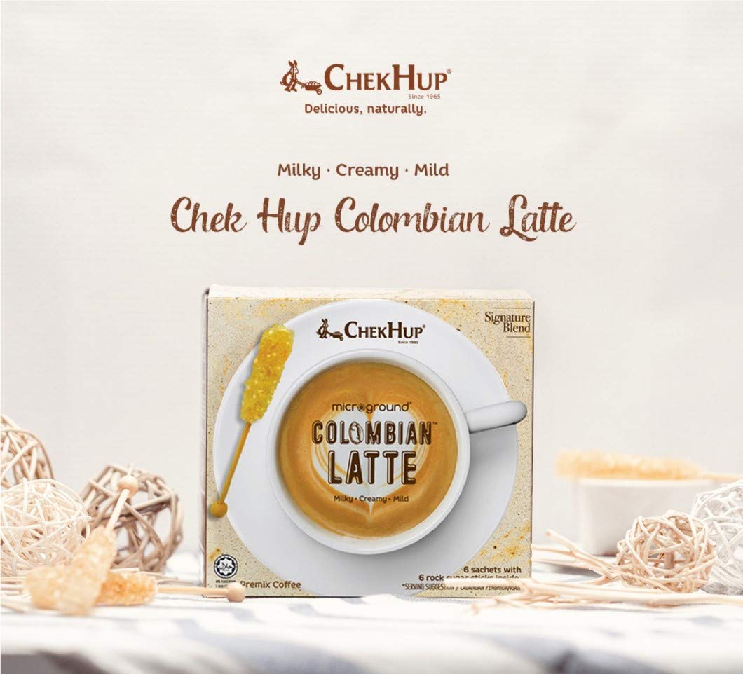 Premium Chek Hup Microground Colombian Latte Instant Coffee - 6 Sachets per Box (15 Boxes) - Perfect for Office, Travel & Home Brewing