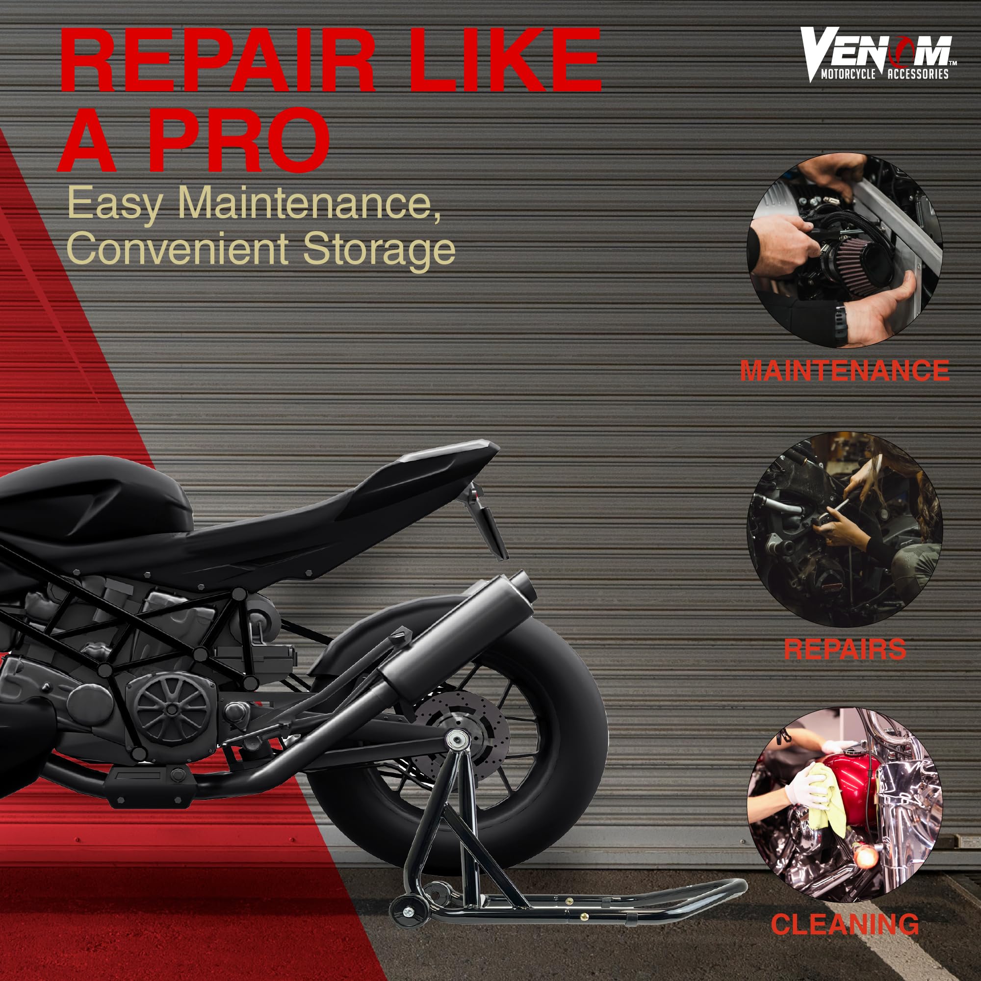 Venom Motorcycle Swingarm Stand - 40.7mm Pin for Ducati & Triumph - Garage Lift Tool