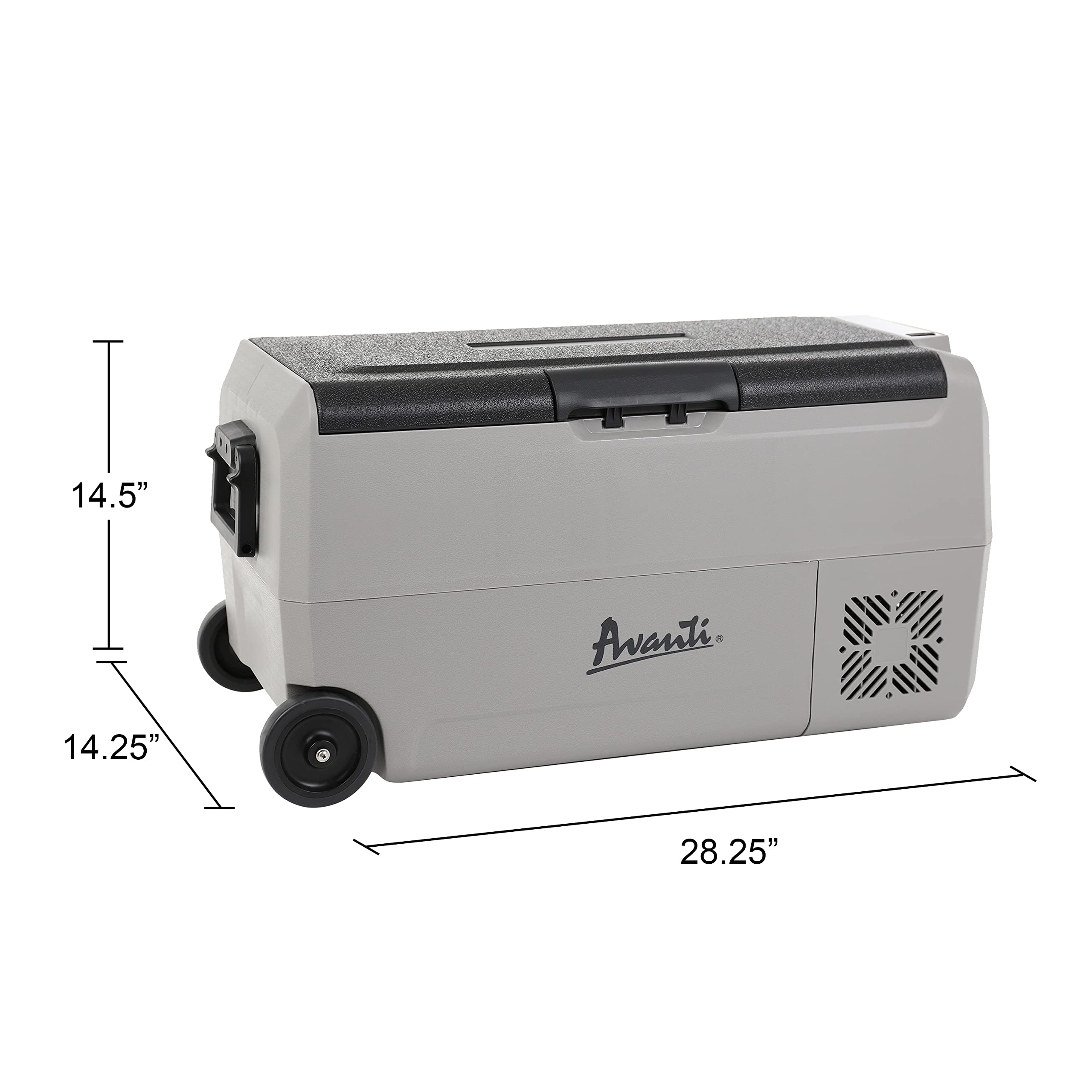 Avanti PDR36L34G 36L Portable Refrigerator and Freezer - Dual Zone Cooling, Adjustable Temperature, Rolling Wheels for Easy Transport, LED Interior Light, AC/DC Power for Car & Home - Perfect for Road Trips, Camping, Tailgating & Outdoor Adventures (Grey)