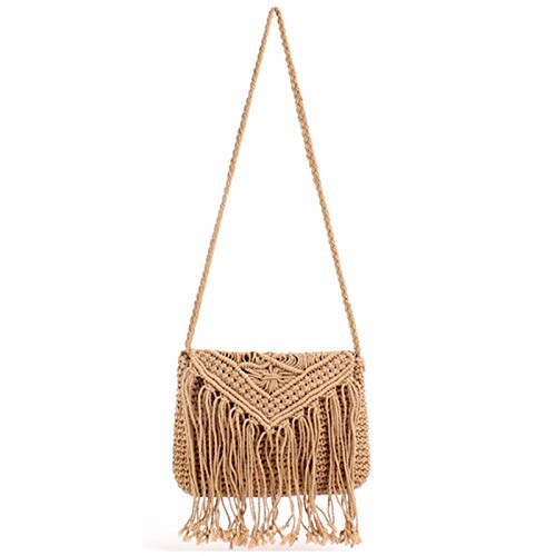 Van Caro Handwoven Cotton Straw Shoulder Bag - Crochet Tassel Bohemian Beach Purse for Women | Perfect for Summer Vacations, Beach Trips & Boho Fashion Accessories