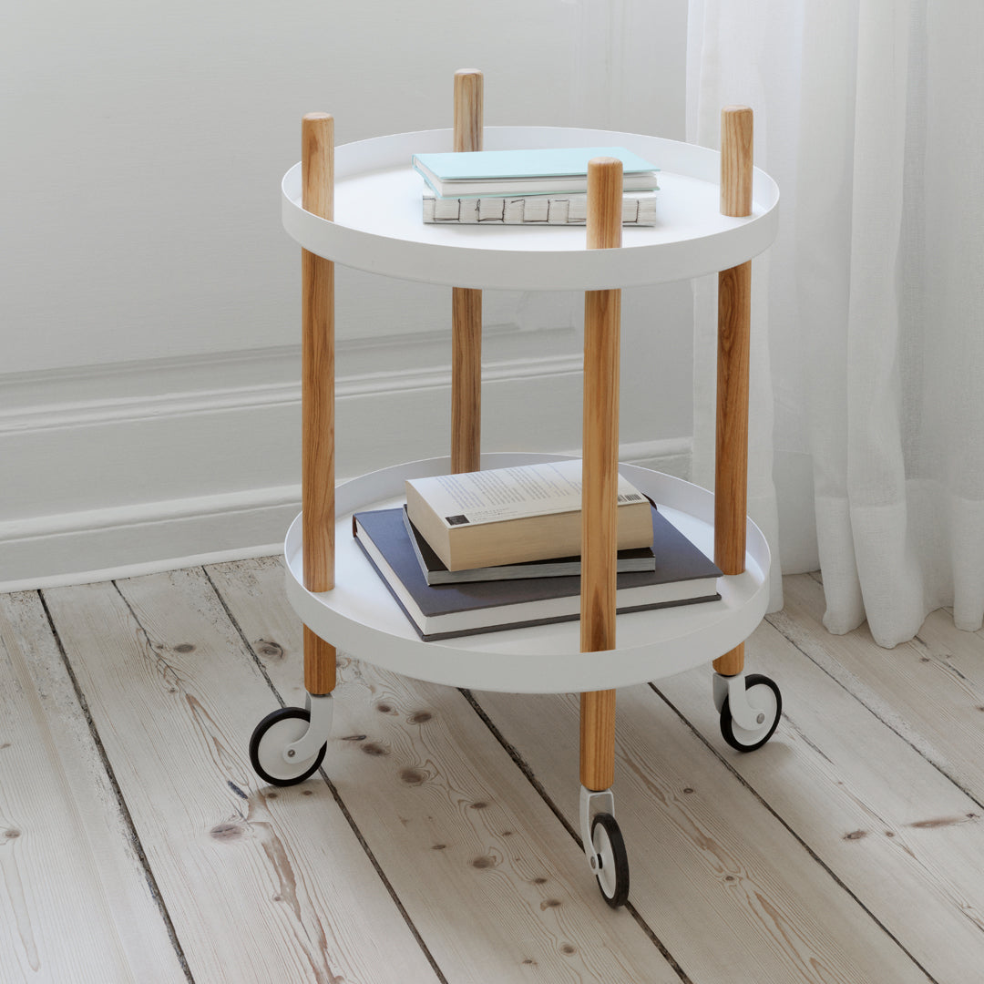 Round Block Table - Modern Wood Coffee Table for Living Room, Office & Dorm | Sturdy Side Table with Storage Shelf for Small Spaces